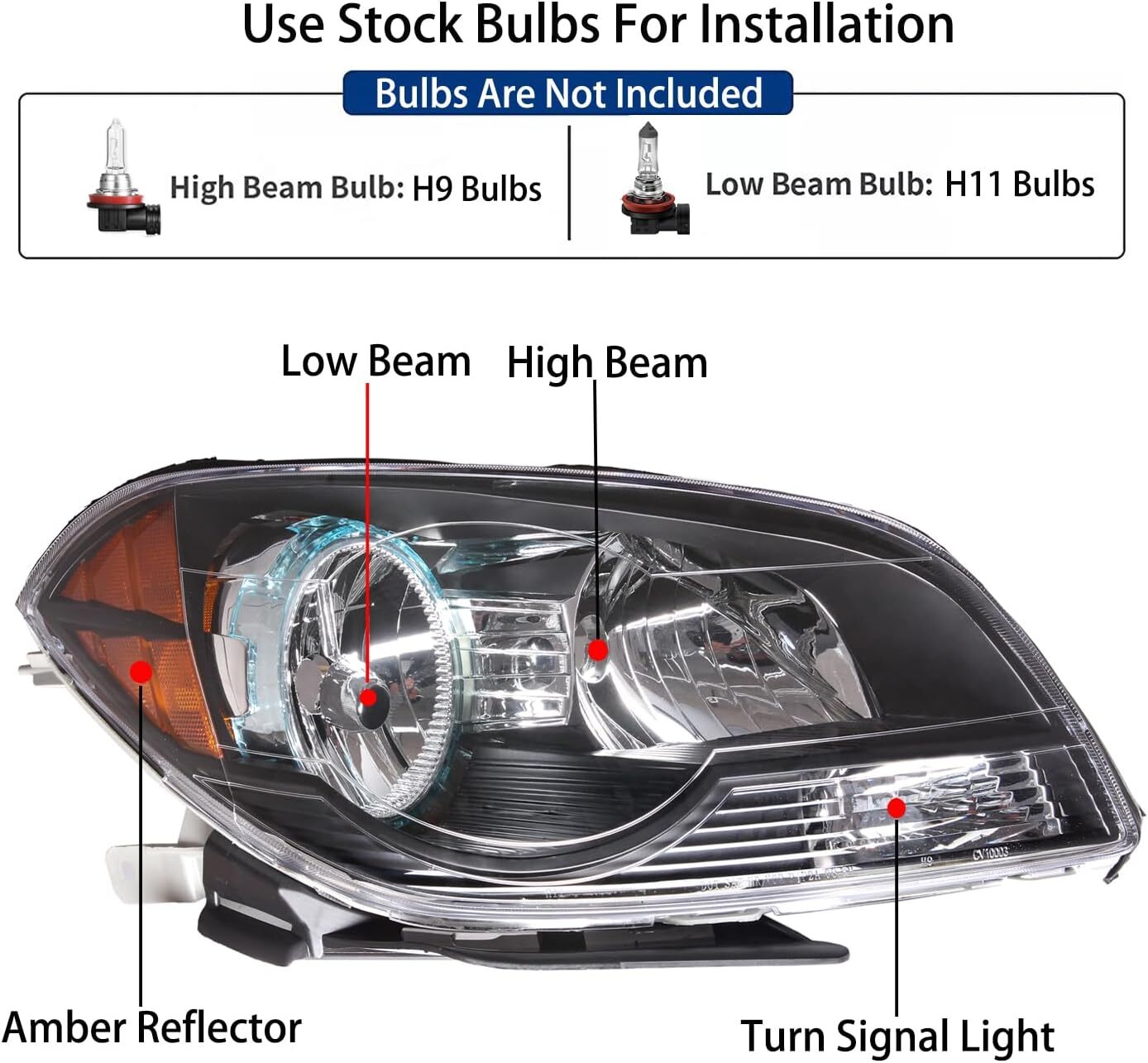 08-12 Chevy Malibu Headlight Assembly Pair Black Housing Amber Corner Clear Lens