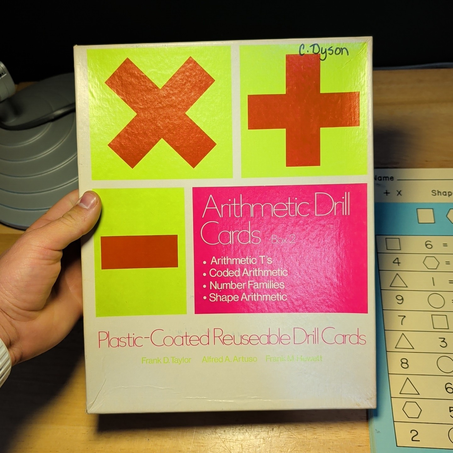 Vtg Large Arithmetic Math Drill Cards Plastic-Coated Reuseable Homeschool In Box