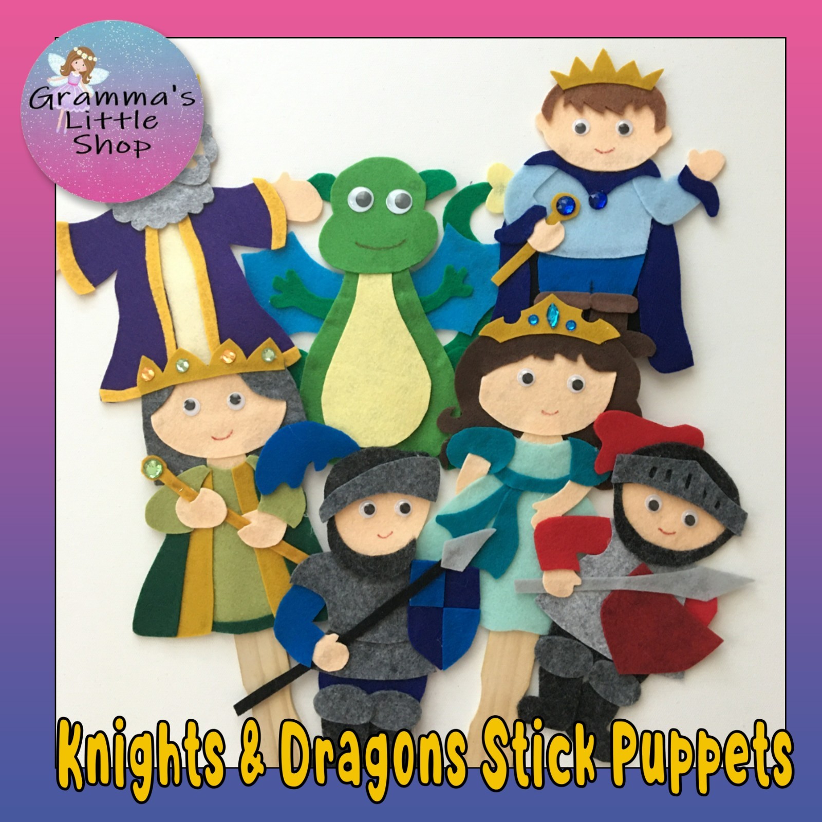 Knights and Dragons Felt Pieces for Felt Board or use as Paint Stick Puppets