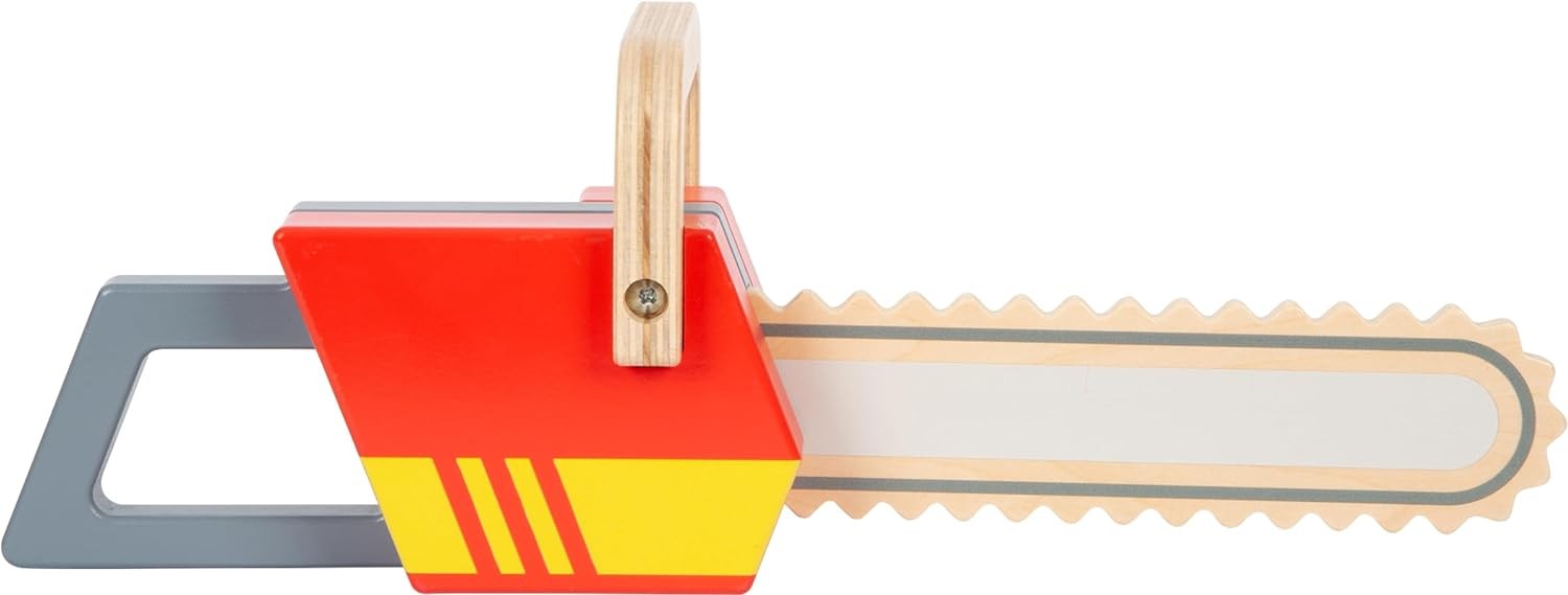 small foot Chainsaw made of wood, role play toy on the theme of fire department,