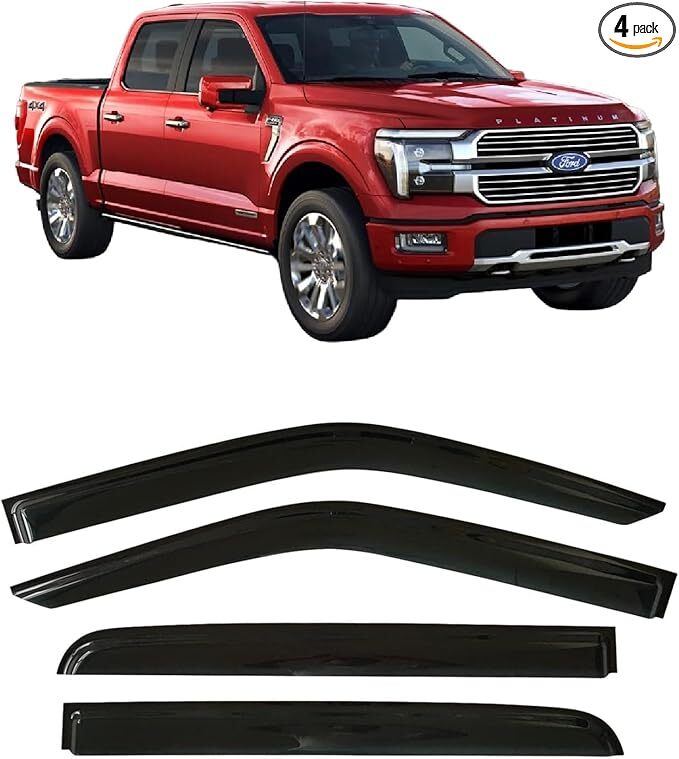 2015-2025 Tape-On Side Window Deflector Visors for Ford F150 SuperCrew (Crew