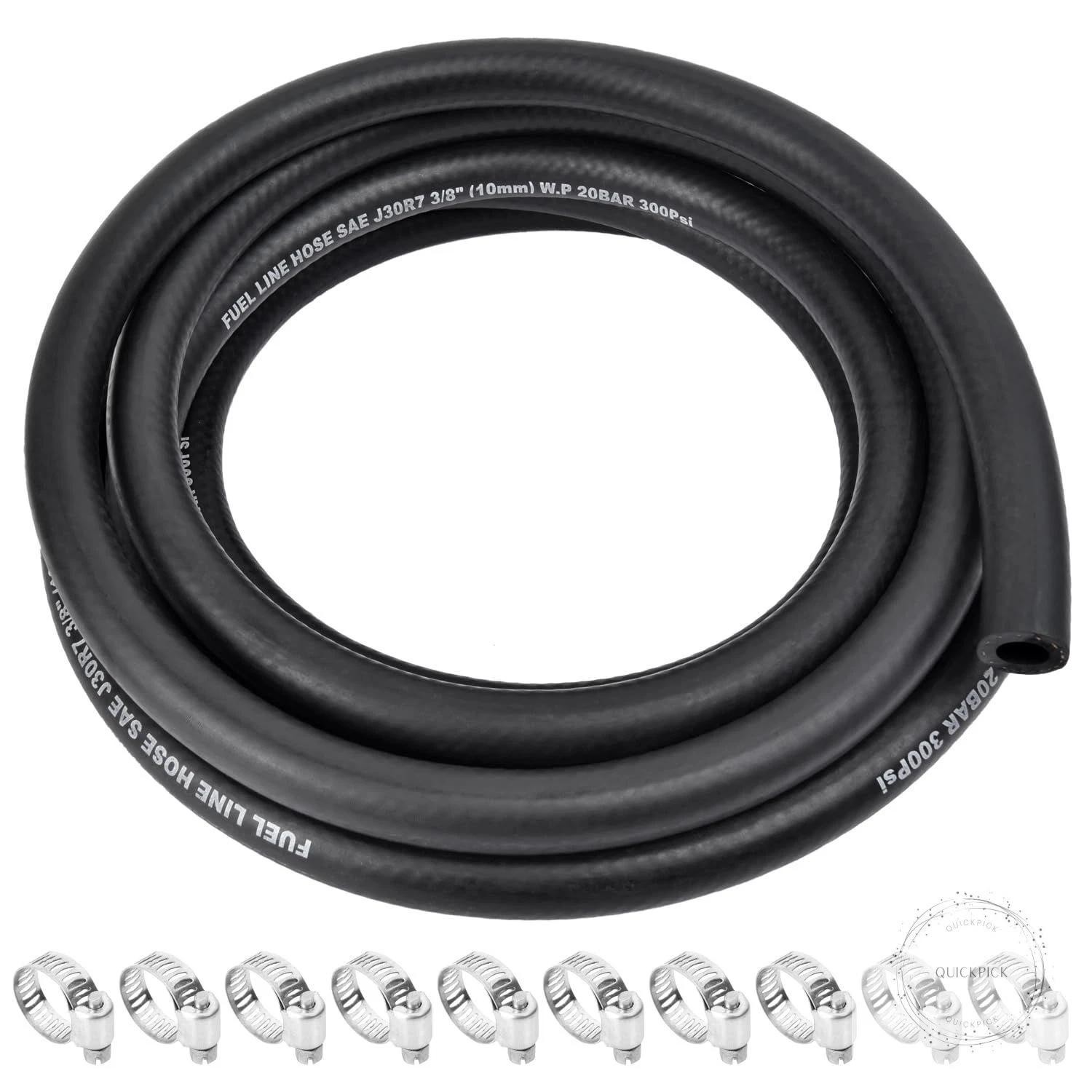 3/8 Inch Id Fuel Line Hose – 10ft Marine Grade Fuel Line with 10pcs Hose Clamps