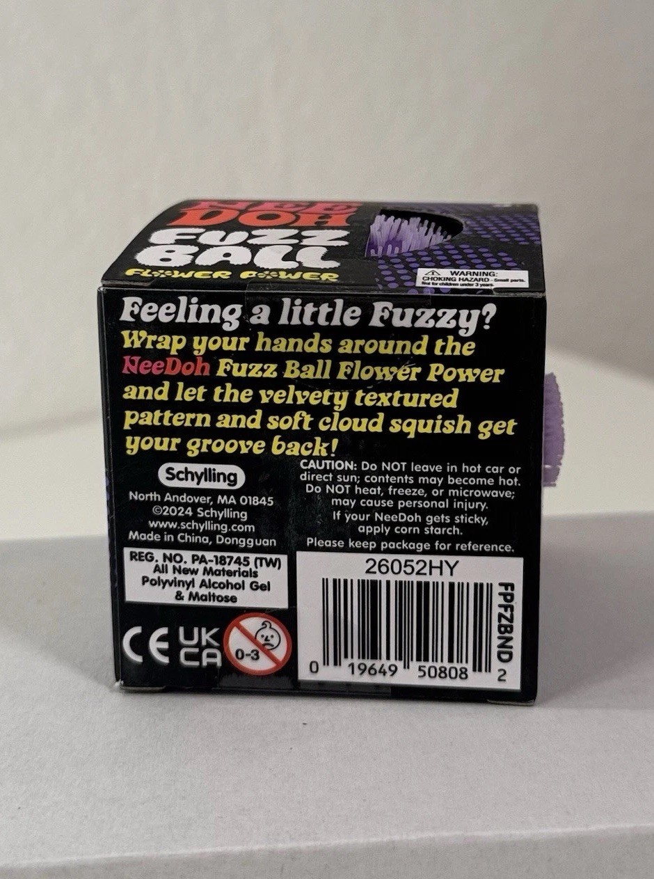 Schylling NeeDoh Fuzz Ball Flower Power Velvet Squeeze, AUTHENTIC Purple Edition