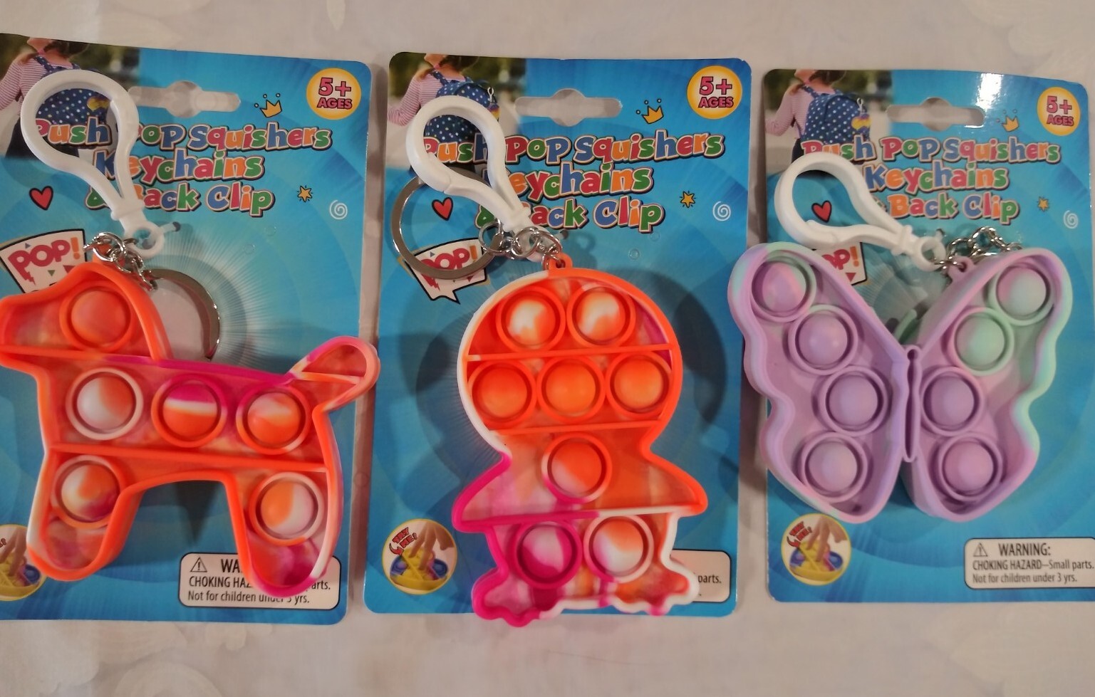 🎒Lot of 3 Pop! Keychain & Back Clip Push Pop Squishers Sensory Toy Stress◀