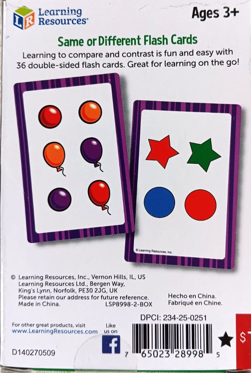 Learn Same or Different 36 Full Color Flash Cards by Learning Resources