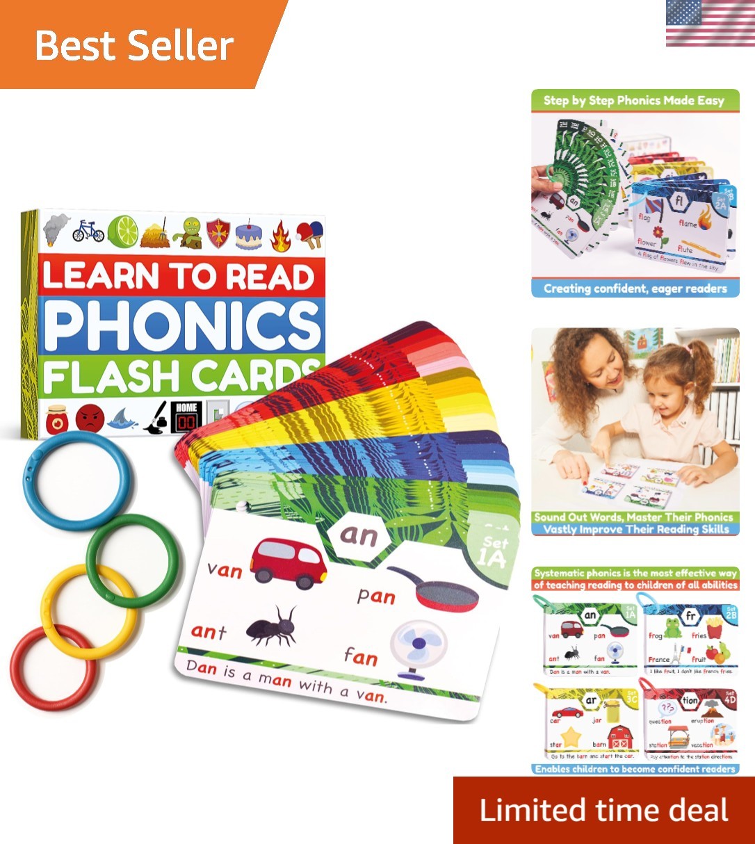 Comprehensive 62-Piece Phonics Flash Cards Set: Master Reading From Ages 4-8
