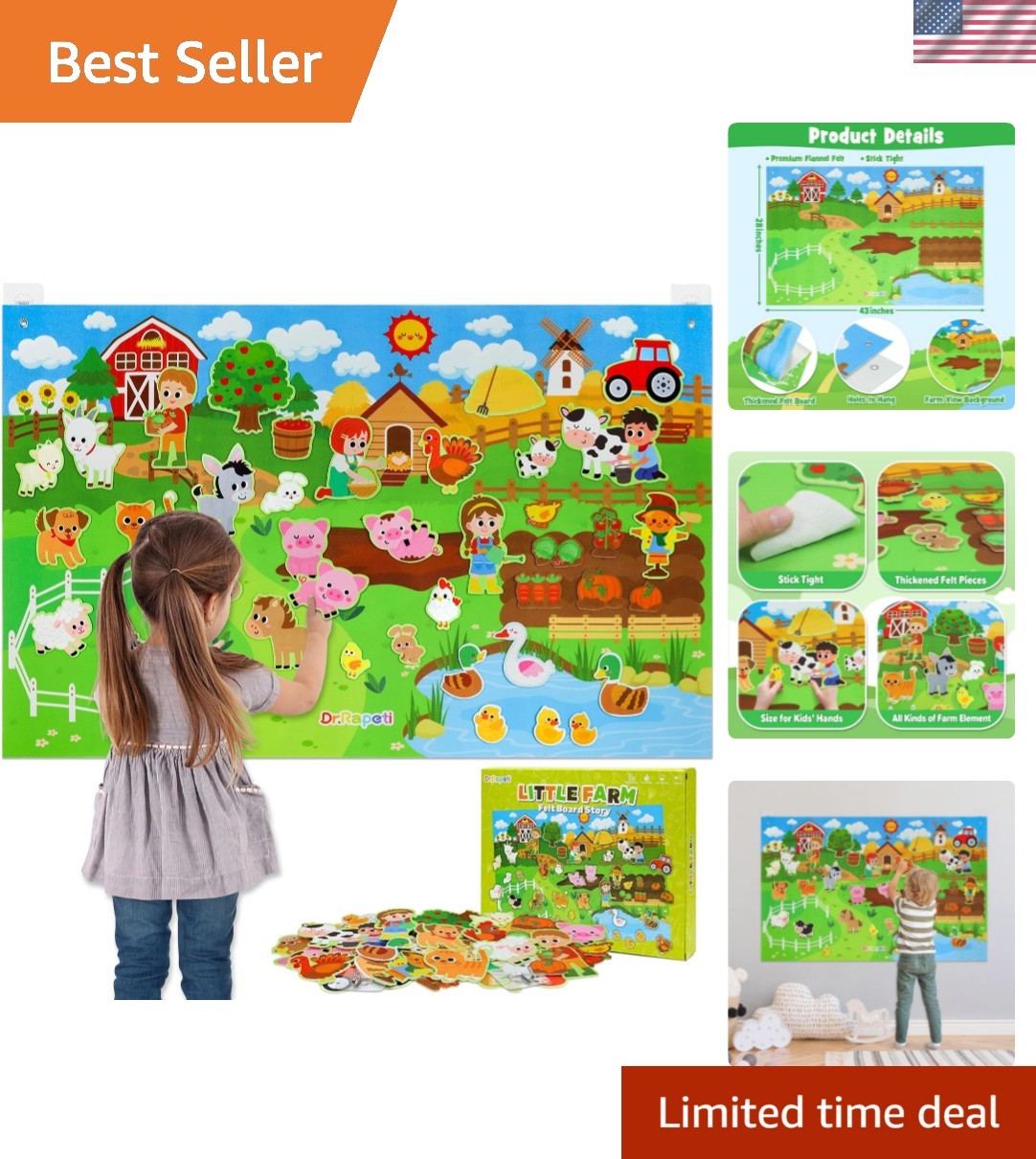 Farm Animals Felt Story Board Set 41PCS Preschool Farmhouse Barnyard Theme Bu…