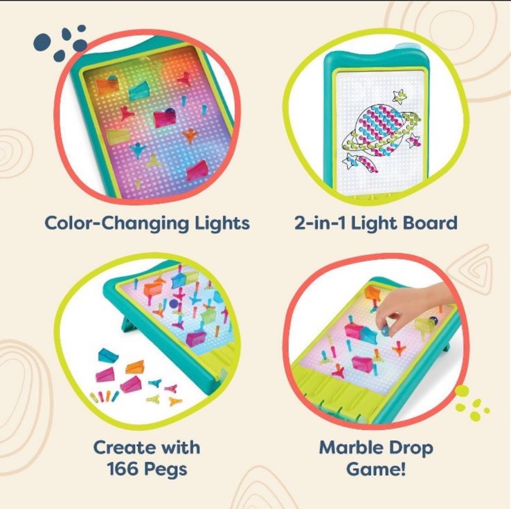 B. Toys Light-Up Marble Drop Illuminated Pegboard Peg Art & Marble Run Playset