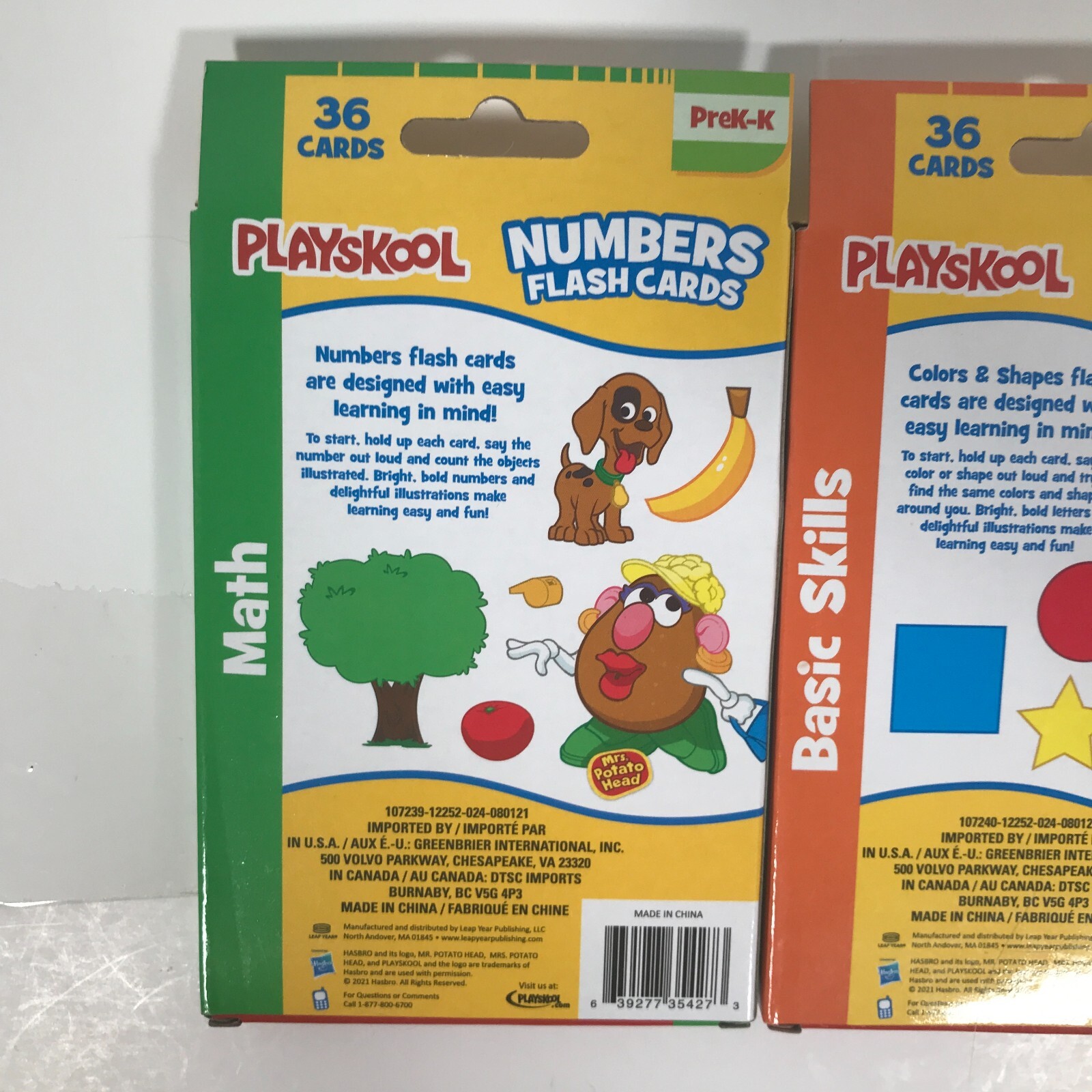 Playskool PreK-K First Words/Colors & Shapes/Numbers Flash Cards 3×36 Cards