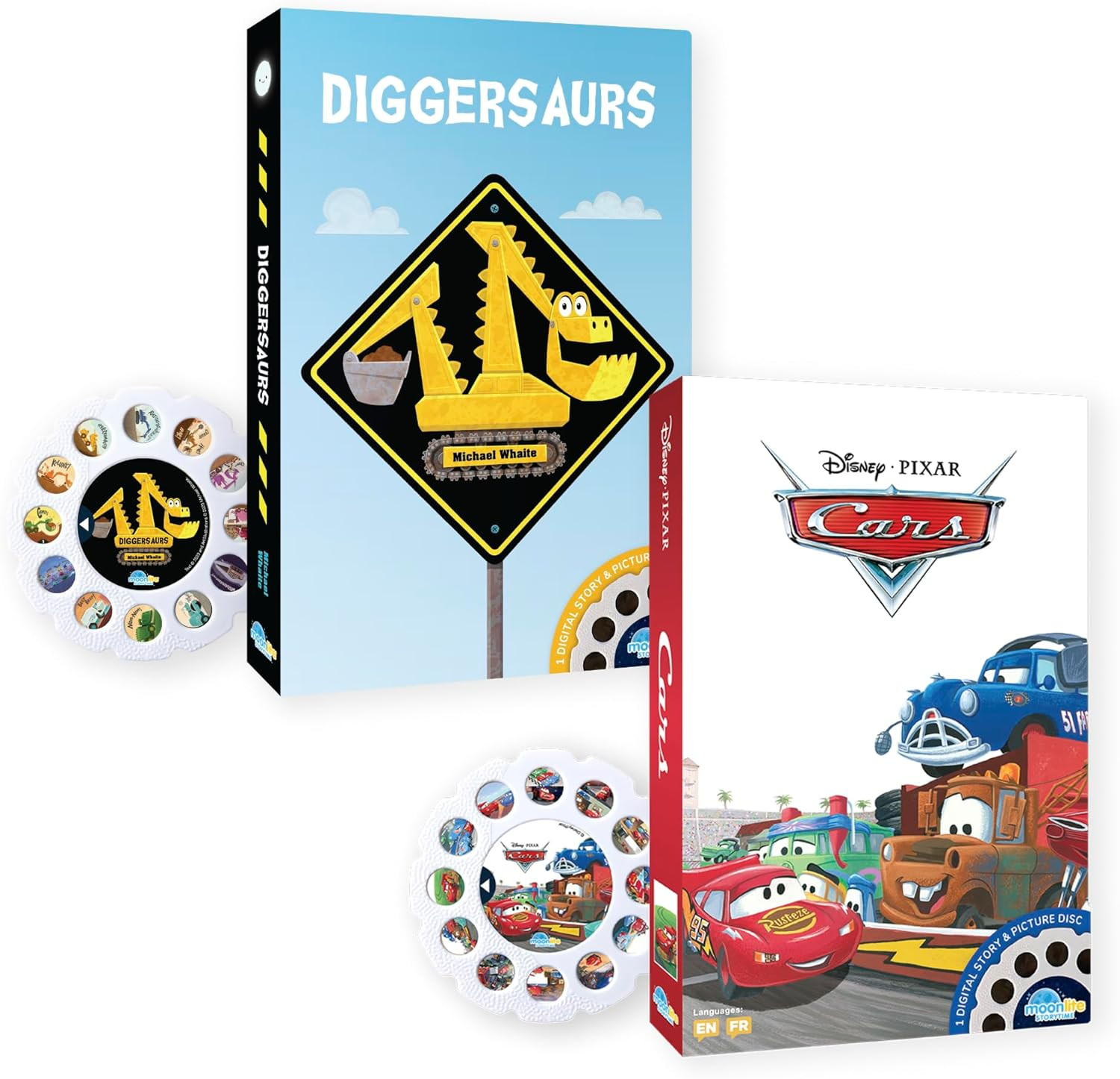 Moonlite Storybook Reels 2 Story Set Cars Diggersaurs Toddler Projector