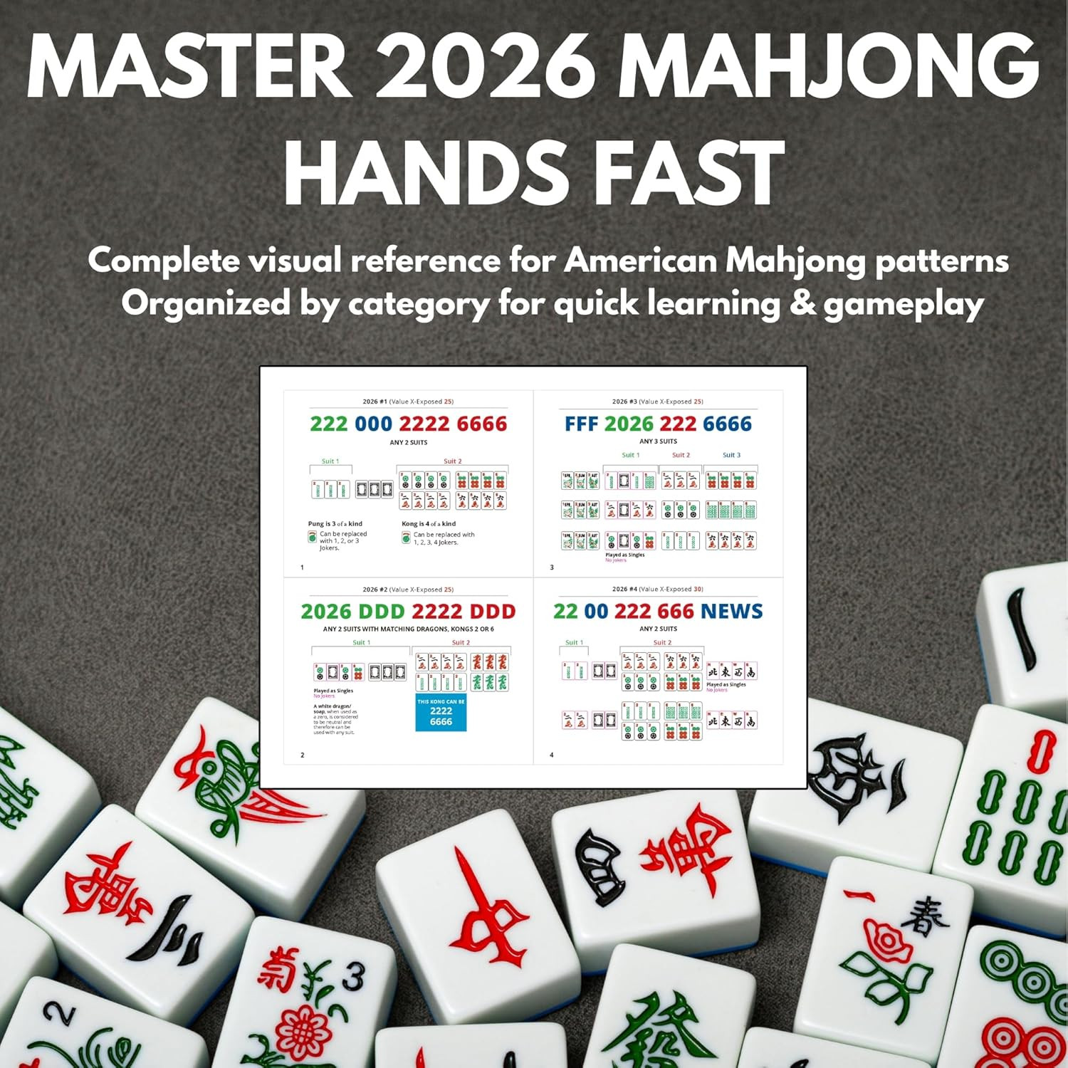 2026 American Mahjong Learning Reference, Complete 72 Hands Guide, Quick Learnin
