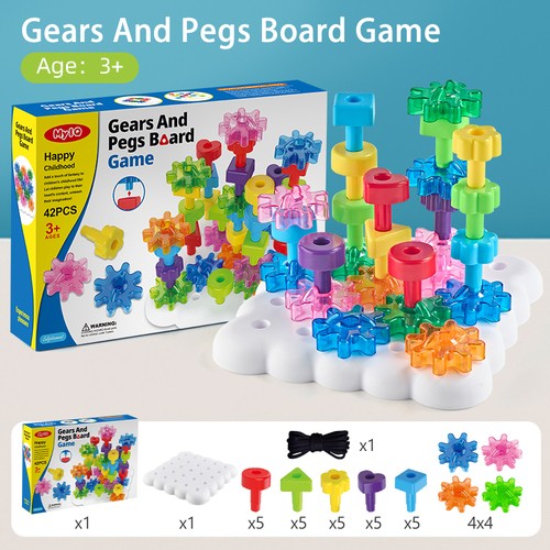43PC Gear & Peg Board Game Set DIY Construction Stacking Lacing Toys for Age 3+
