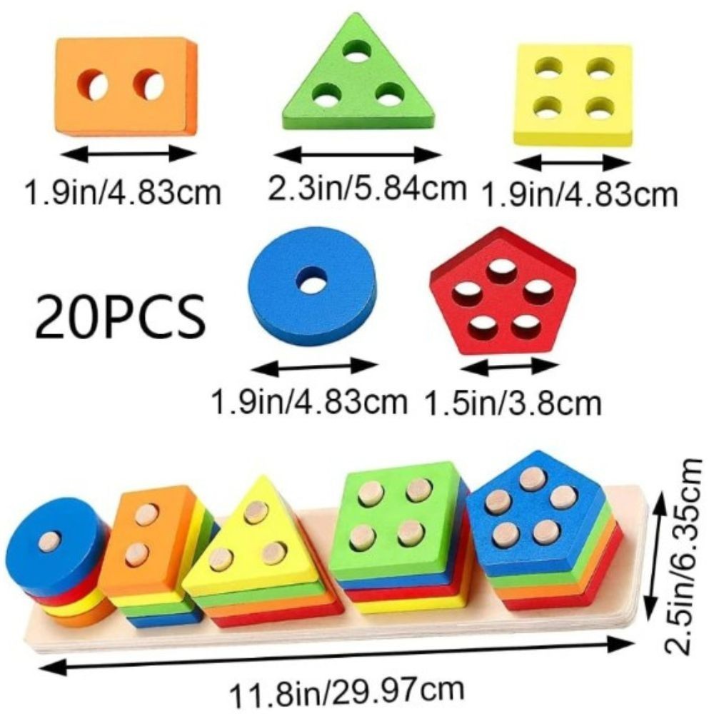 Multi-Color Wooden Puzzle for Kids Educational Montessori Toy Age 1-3 Cognitive