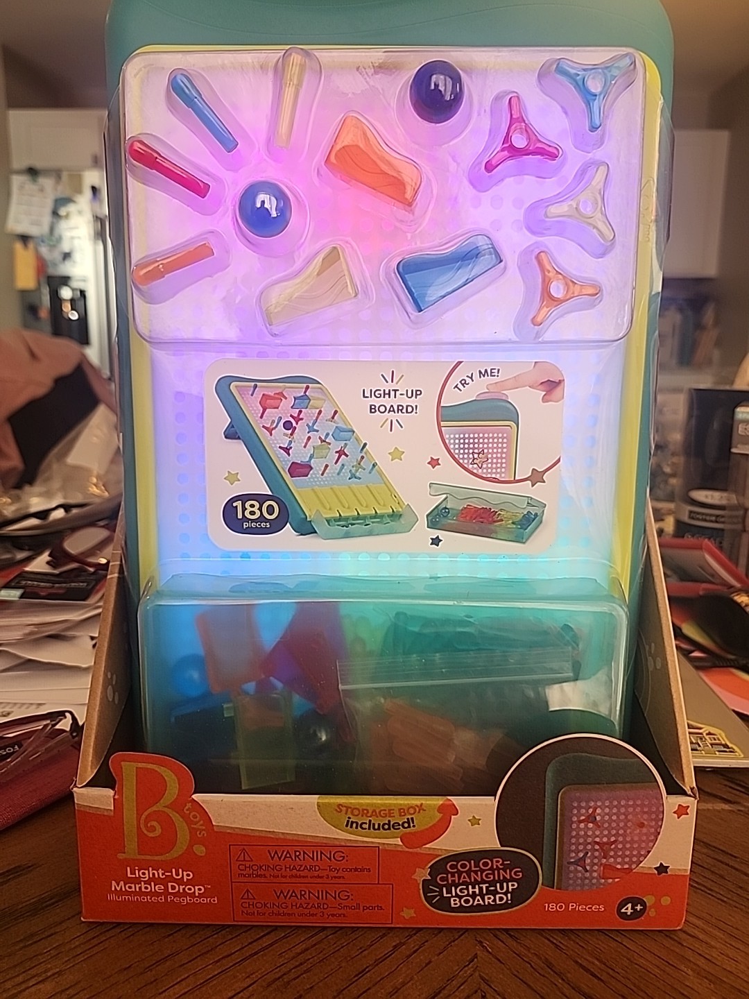 B. Toys Light-Up Marble Drop Illuminated Pegboard Color Changing 180 Pieces