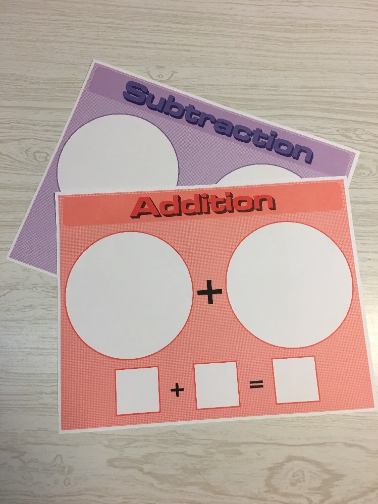 Set of 2 – Laminated Math Work Mats – Addition and Subtraction Dry Erase