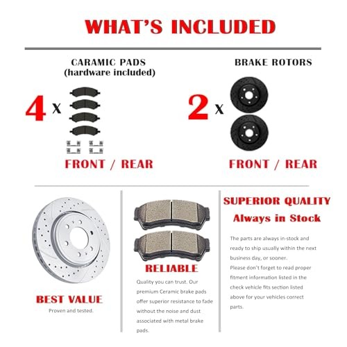 Front Brake Kit, Drilled and Slotted Brake Rotors Ceramic Brake Pads for