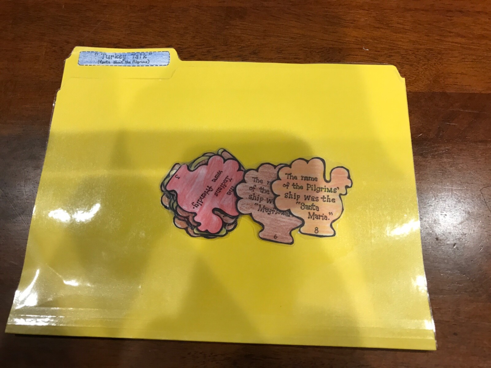 Turkey Talk! Pilgrim Facts Social Studies grades k-4 file folder game
