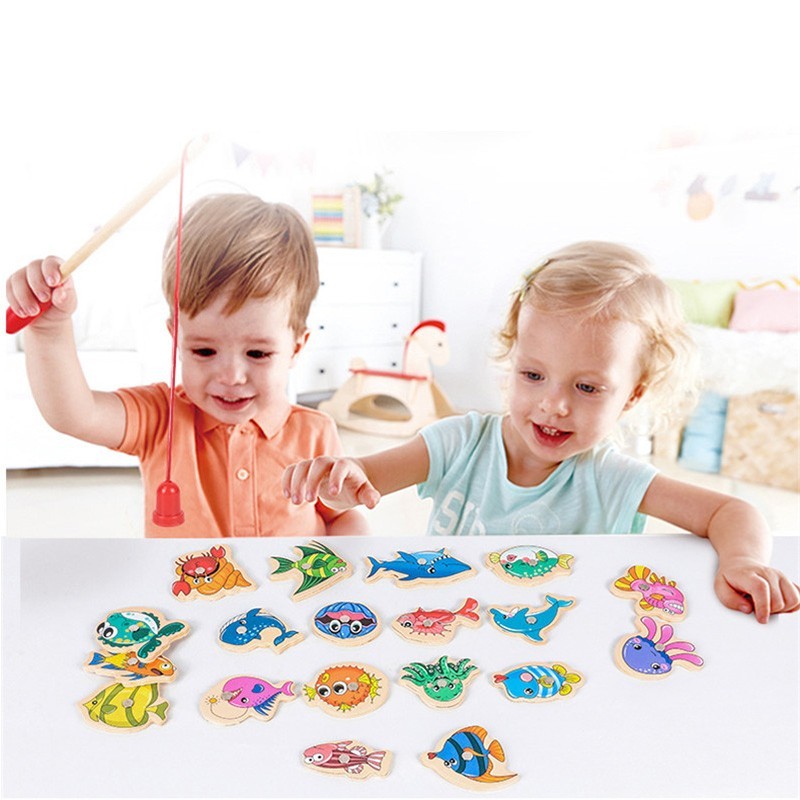Magnetic Fishing Game Set Kids Montessori Wooden Educational Toy Birthday Gift