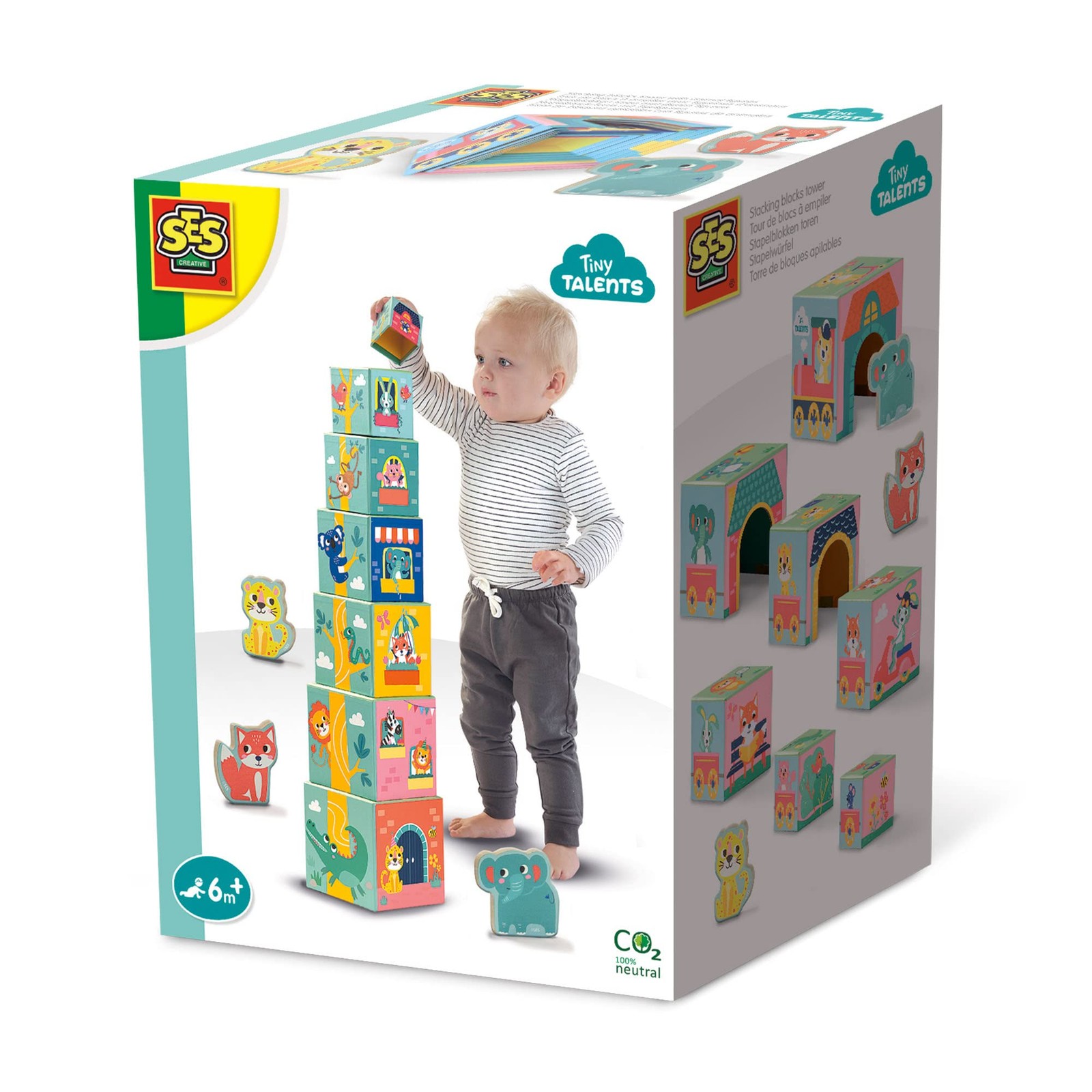 SES Creative 13142 – Stacking blocks tower with animal figures