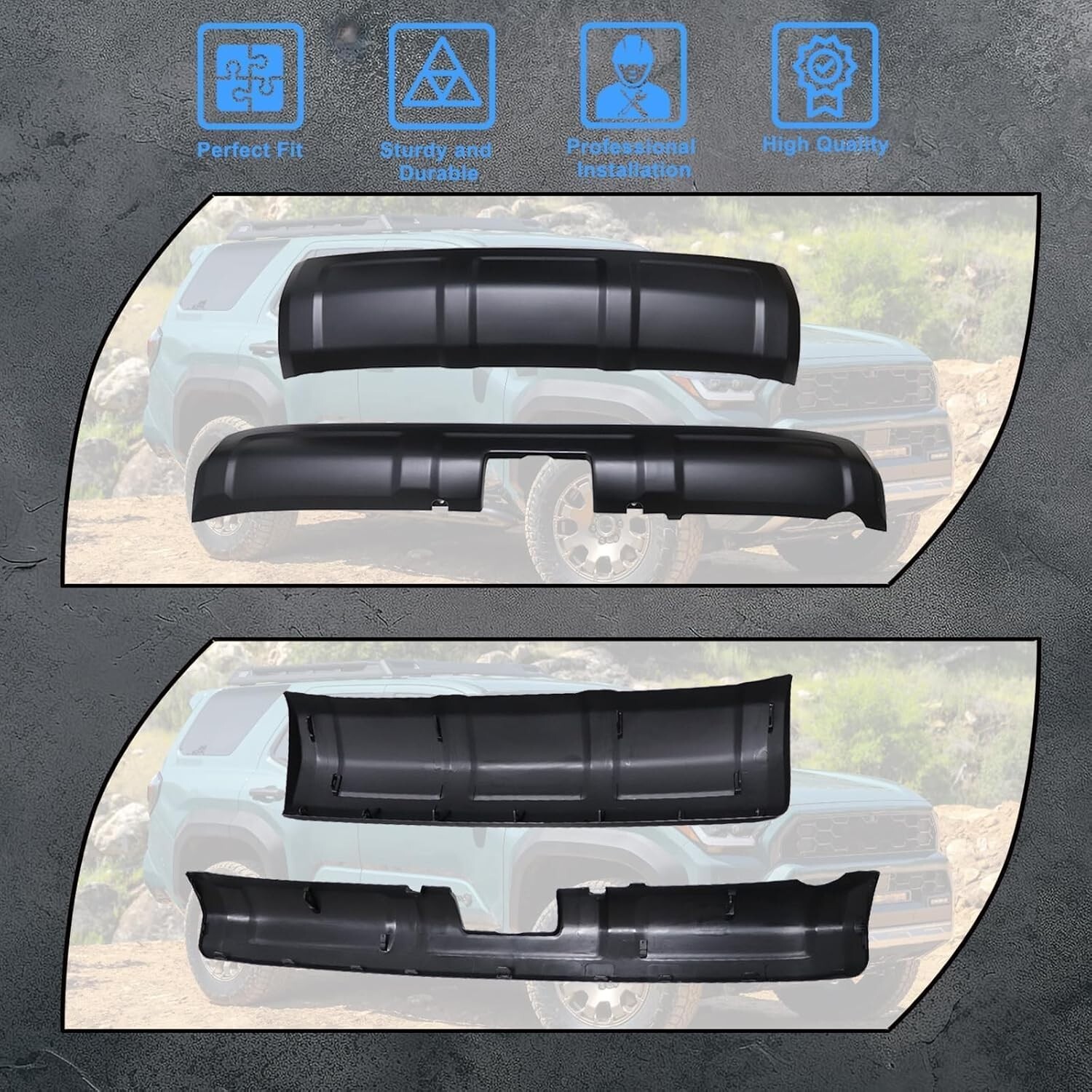 16-24 Toyota 4Runner 2PCS Front & Rear Lower Valance Panel Bumper Molding