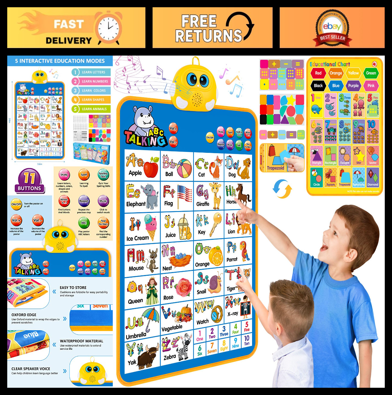 Interactive Alphabet Wall Chart – Talking ABCs & 123s Music Poster for Kids, Edu