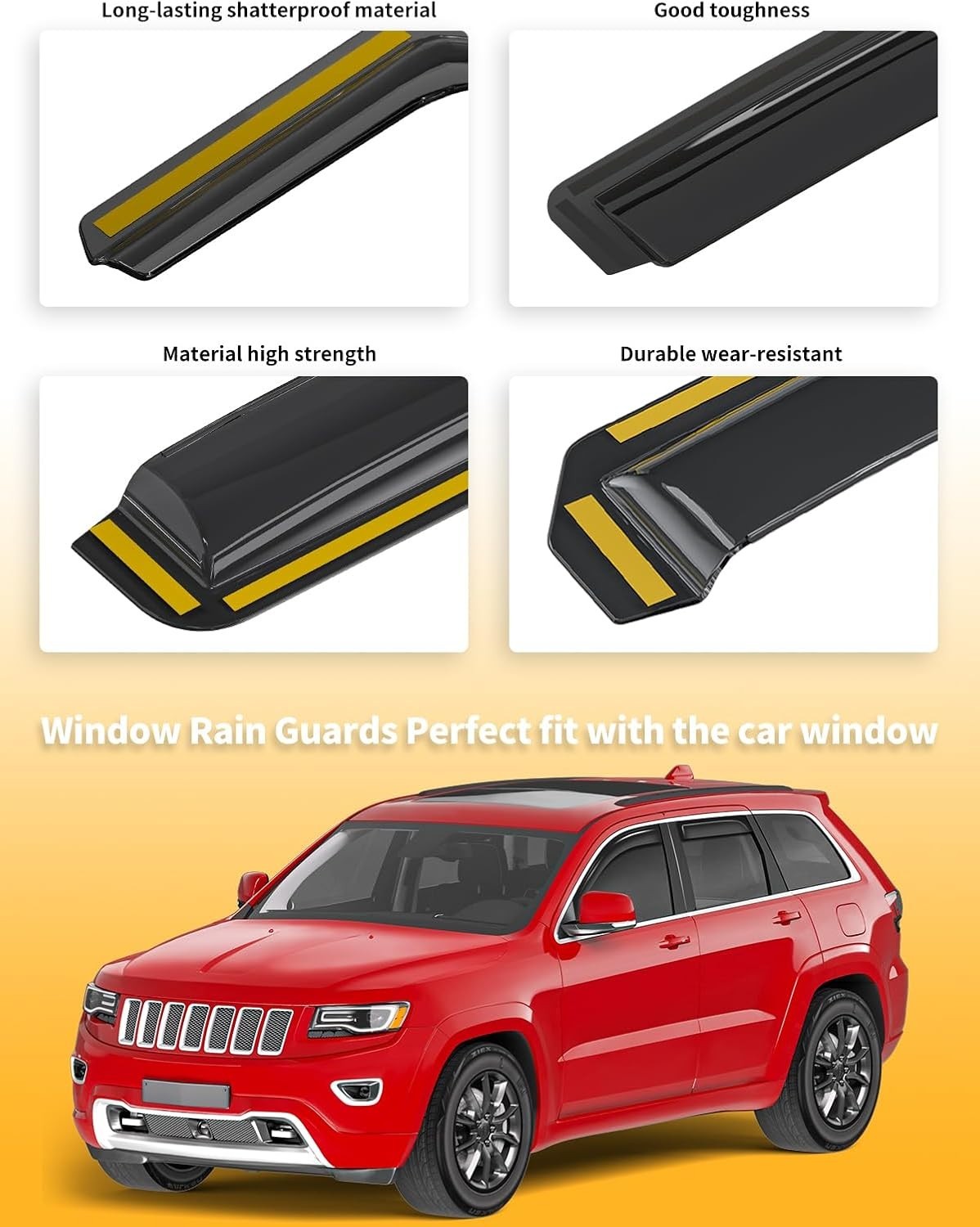 in-Channel Window Rain Guards Fit for Jeep Grand Cherokee(Limited) 2011-2021 Ext