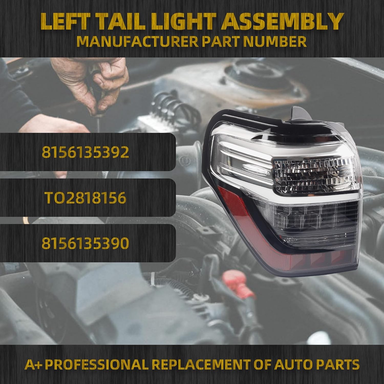 Left Driver Side Tail Light Compatible with 2014-2024 Toyota 4Runner Rear Tail