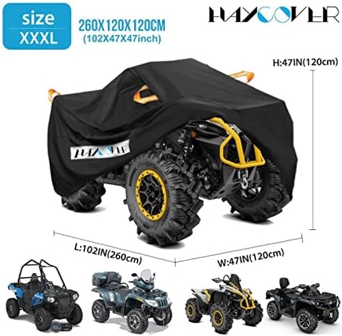 ATV Cover, Heavy Duty Black Waterproof Oxford Fabric Protective 4 Wheeler Qua…