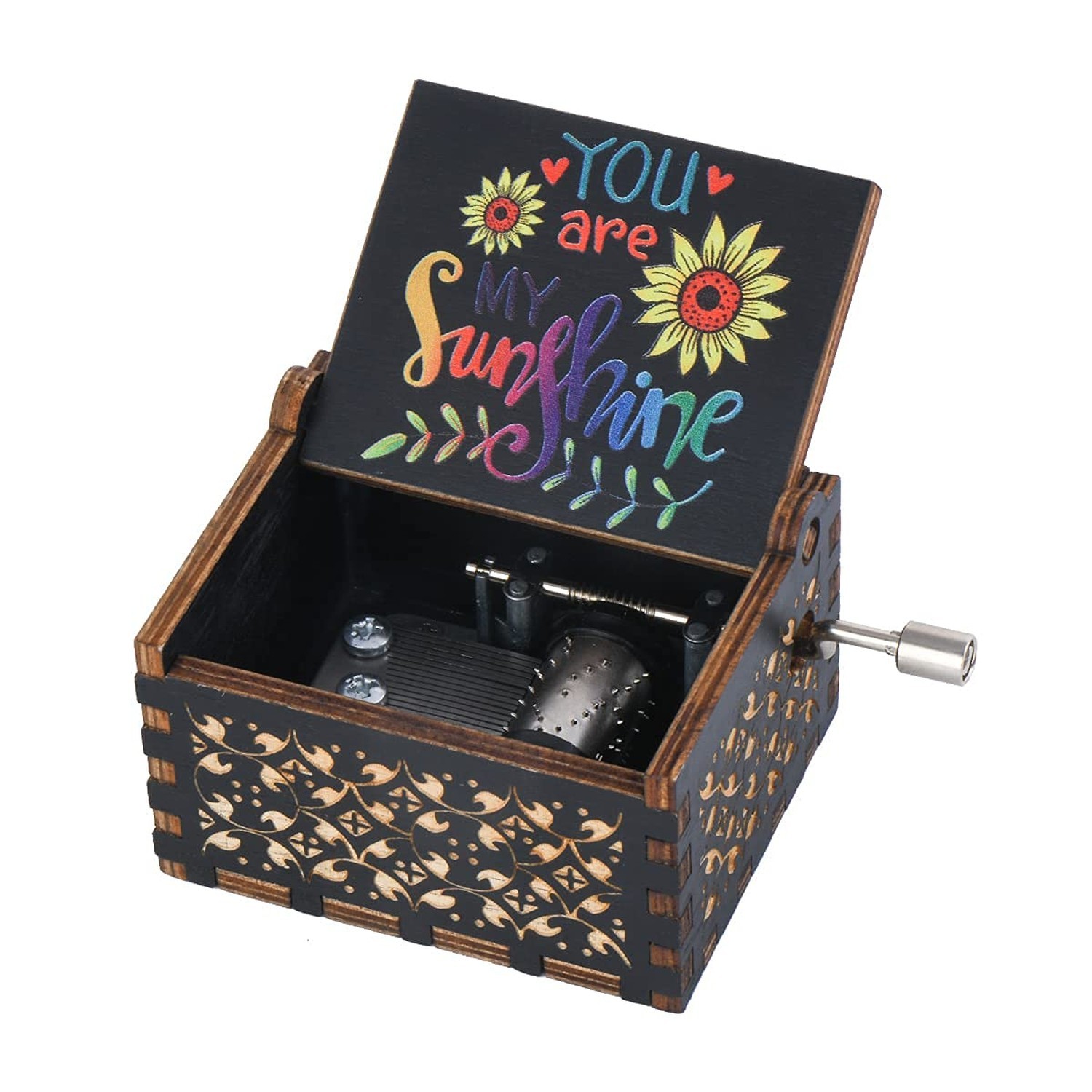 Wood Music Box, Wooden Hand Crank Musical Instrument with Melody You’re My