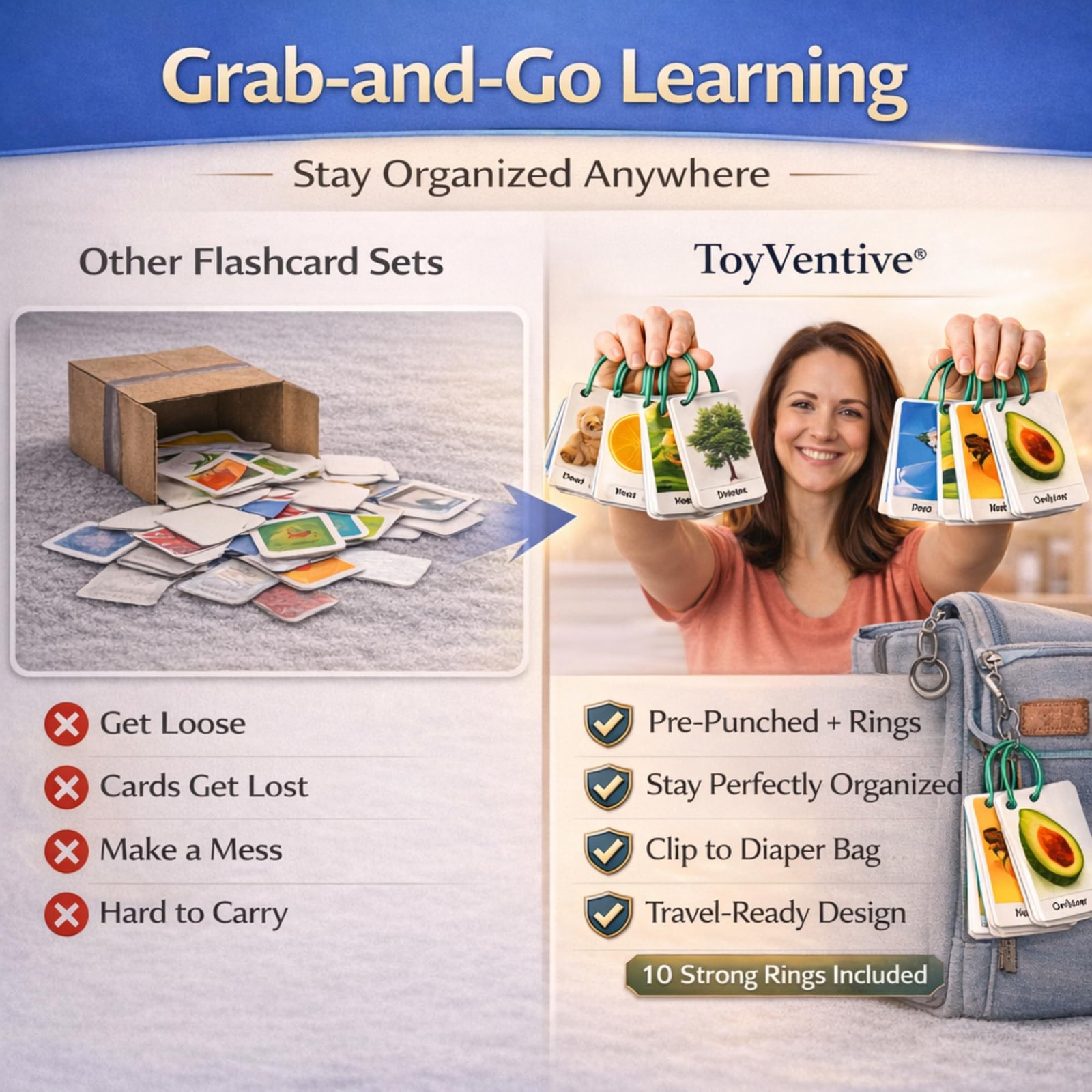 500 Words Thick & Sturdy Learning Flash Cards for Toddlers 1-3 with Rings – 1…