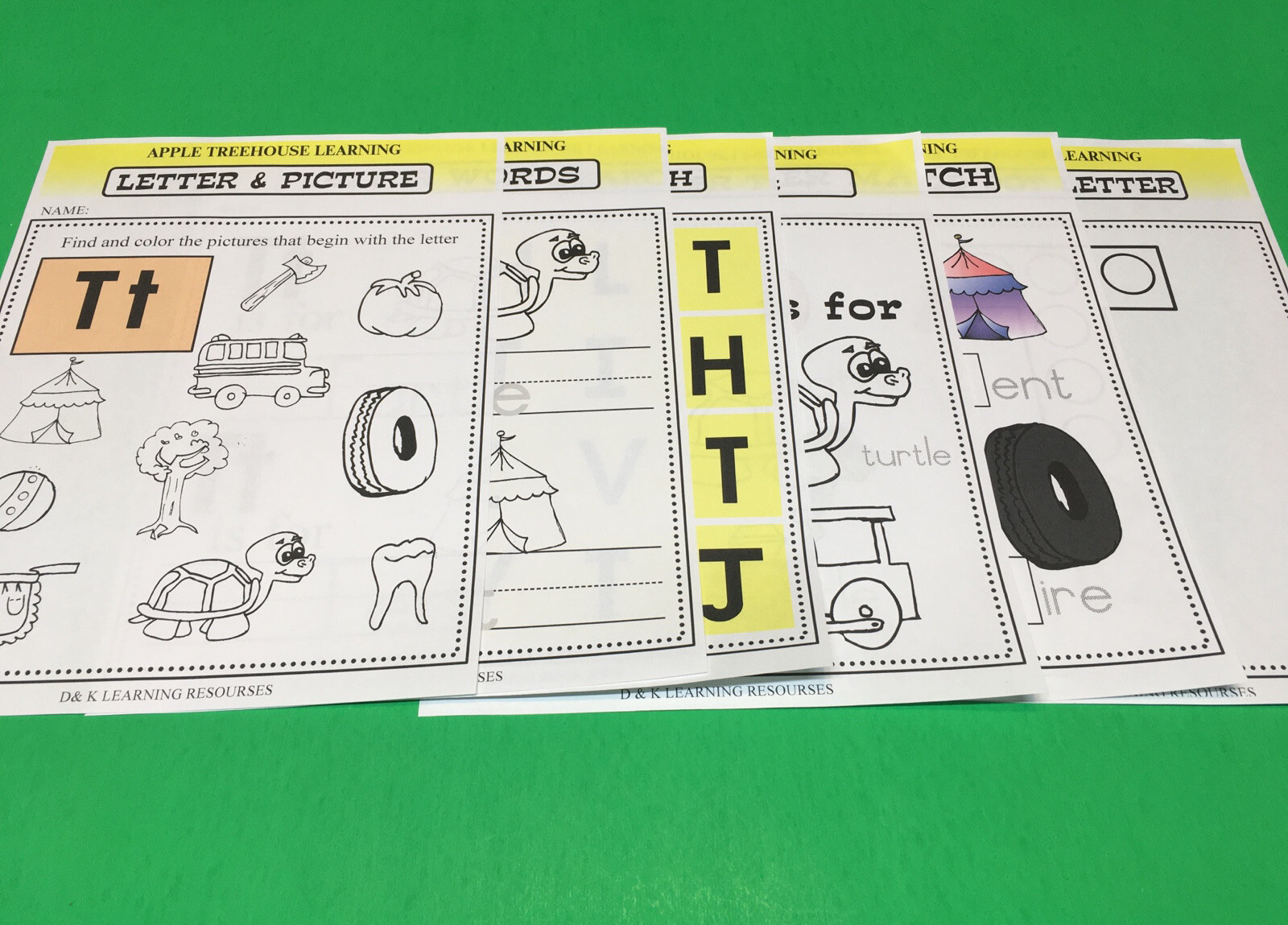 Letter Tt – Apple Treehouse Worksheets – Preschool Teaching supplies 20pgs