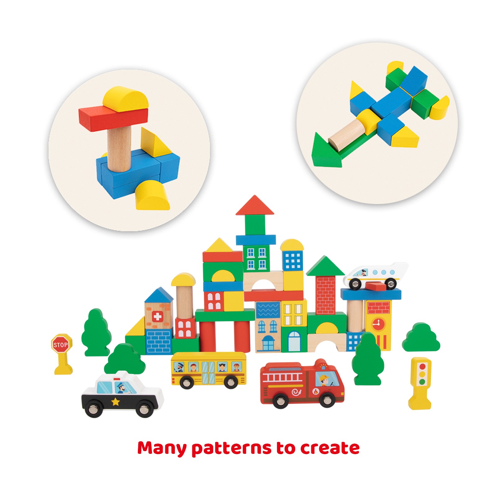 TOOKYLAND wooden building blocks -50pcs – stackable city set, 2 years +