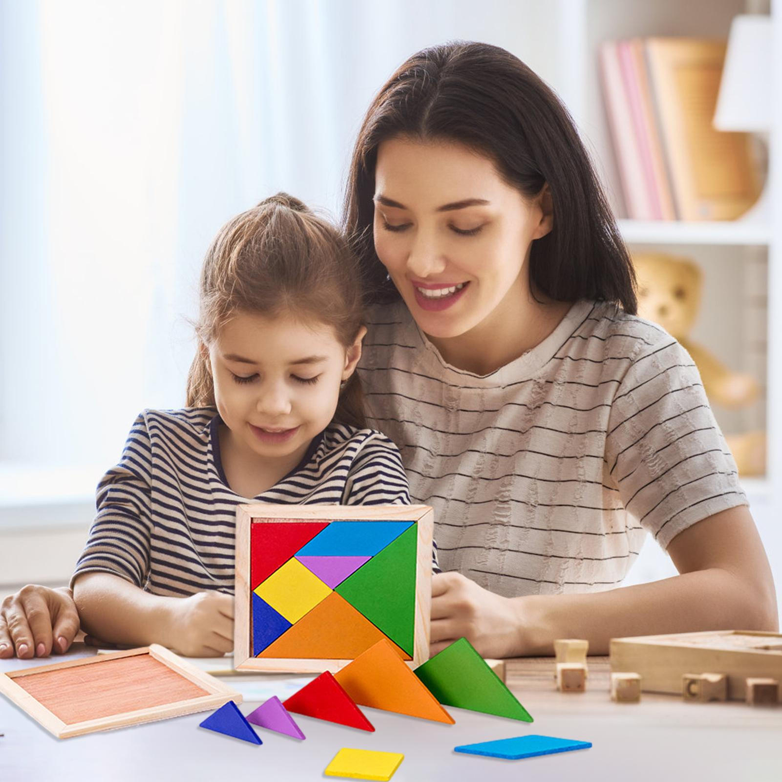 Wooden Tangram 7 Piece Square Puzzle Educational Game For Kids