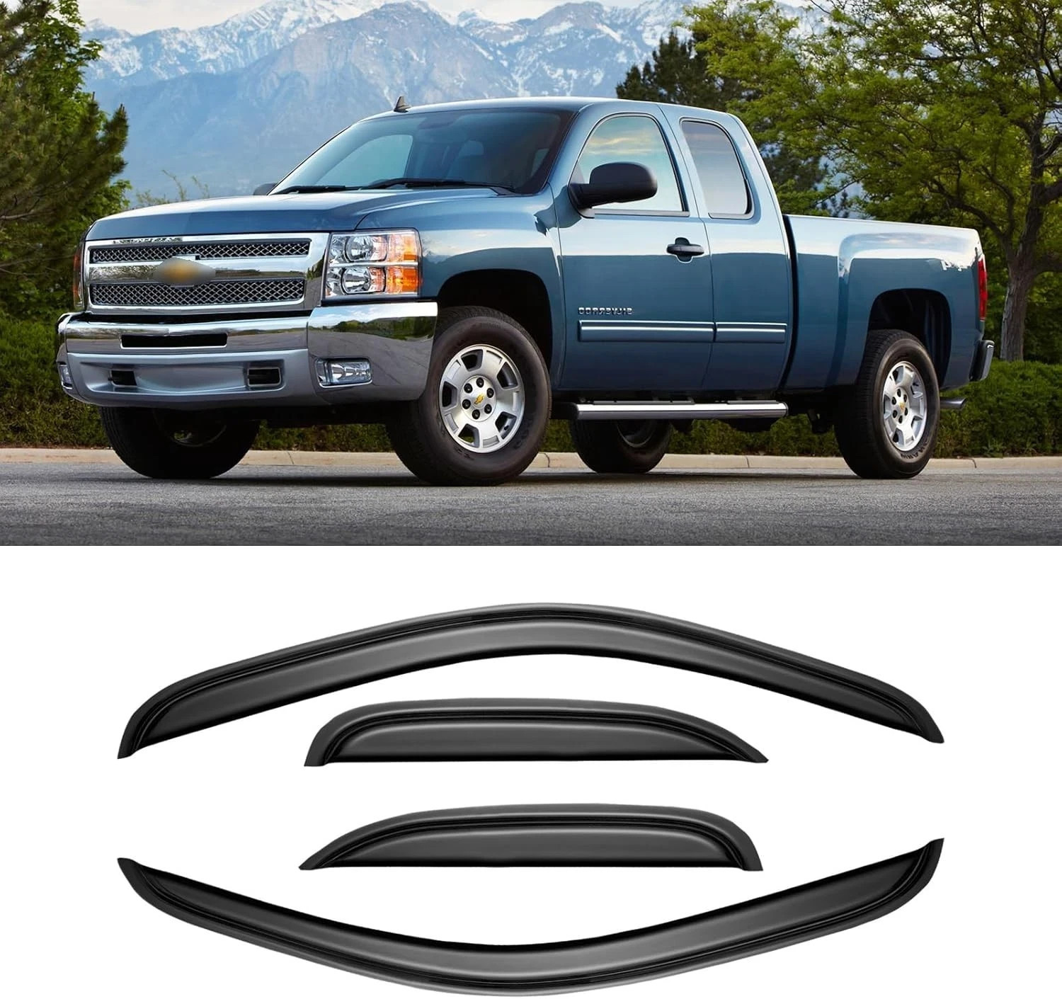 Window Rain Guards for 2007-2013 Chevy Silverado & GMC Sierra 1500 for Extended*