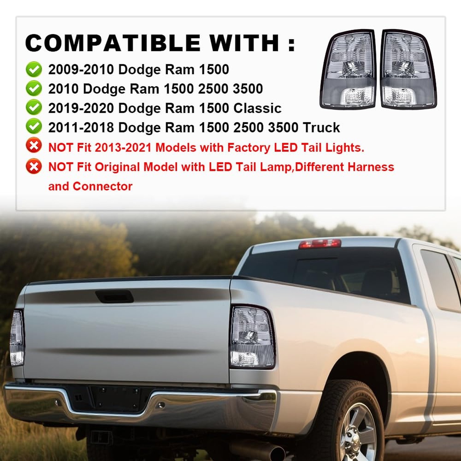 PIT66 Smoke Tail Lights Fit 2009-2018 Ram 1500/Fit 2010-2018 Ram 2500 3500 | …