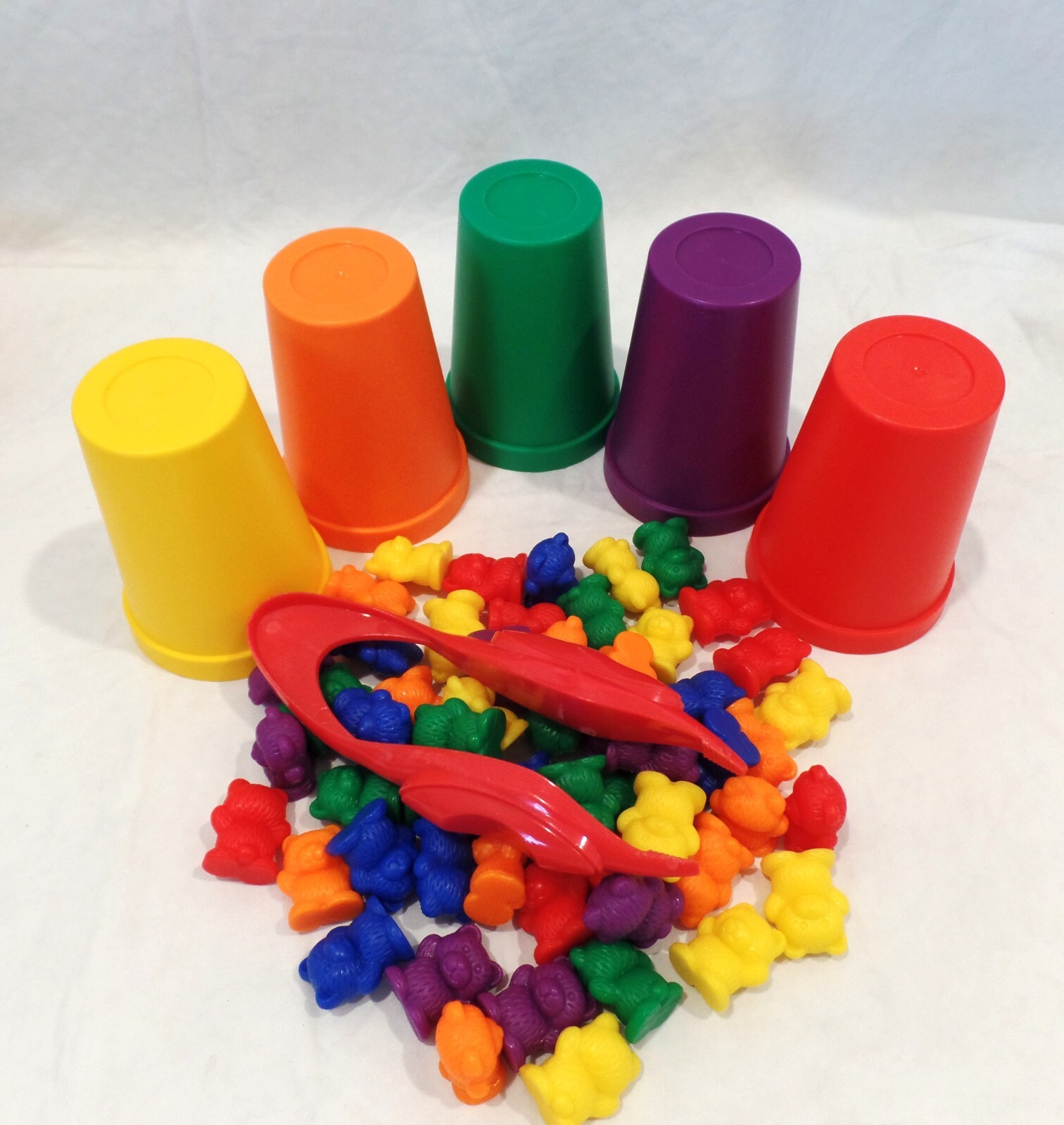 2 sets Rainbow Colored Counting Bears w/cups plates tongs teacher homeschool