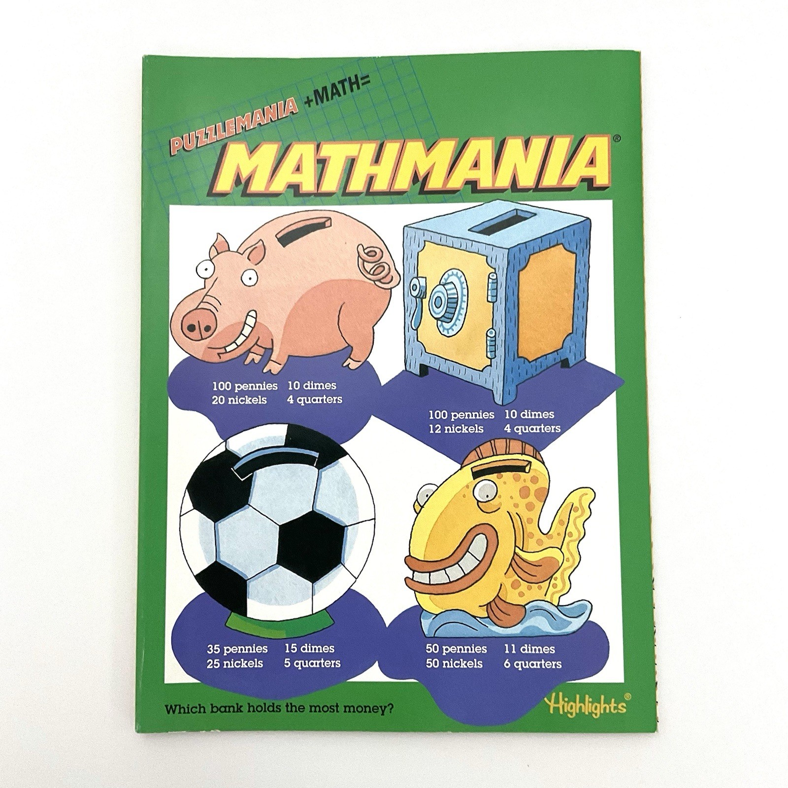 Vintage Highlights Puzzlemania (1) & Mathmania (3) LOT of 4 books 1990’s