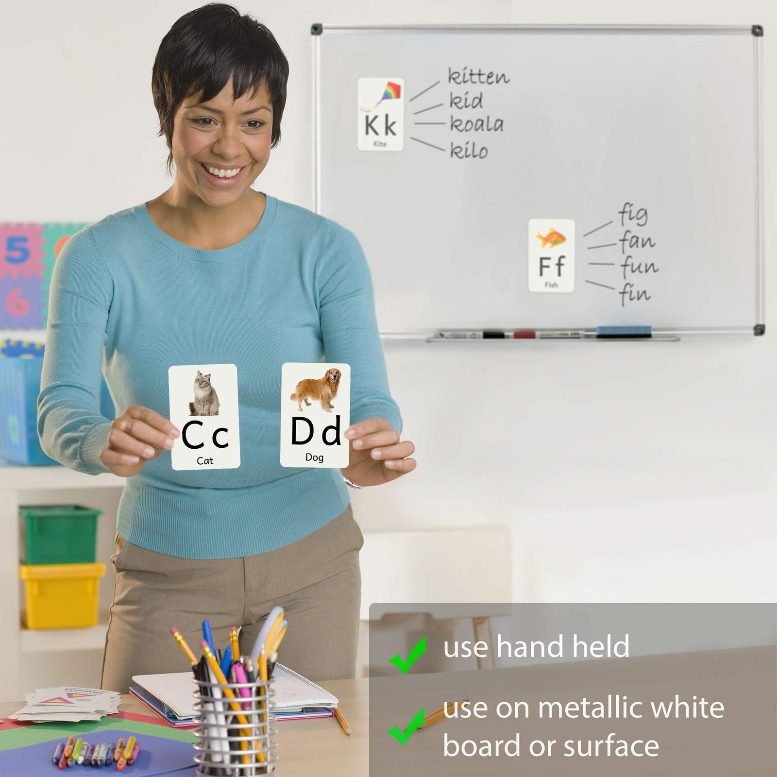 Magnetic Big Alphabet ABC Picture Flash Cards. 26 Sturdy Large Letters with Firs