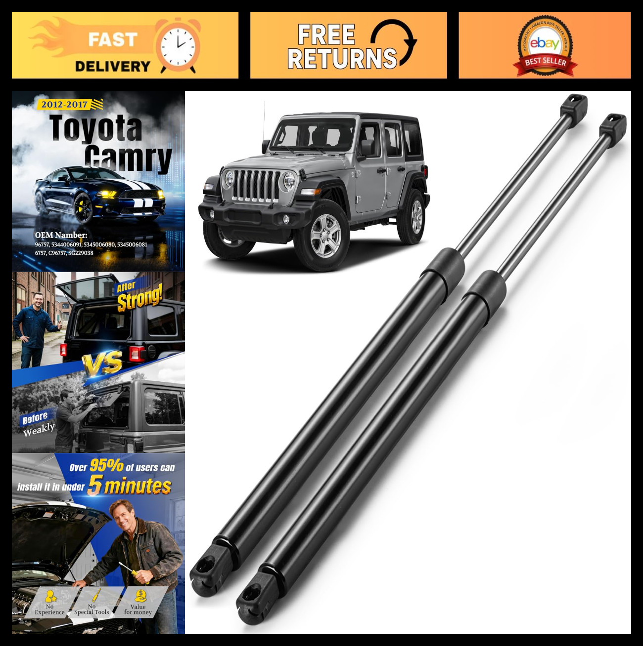 Rear Window Struts for Jeep Wrangler 2018-2025, Lift Support Shocks, 2 Pcs OEM R
