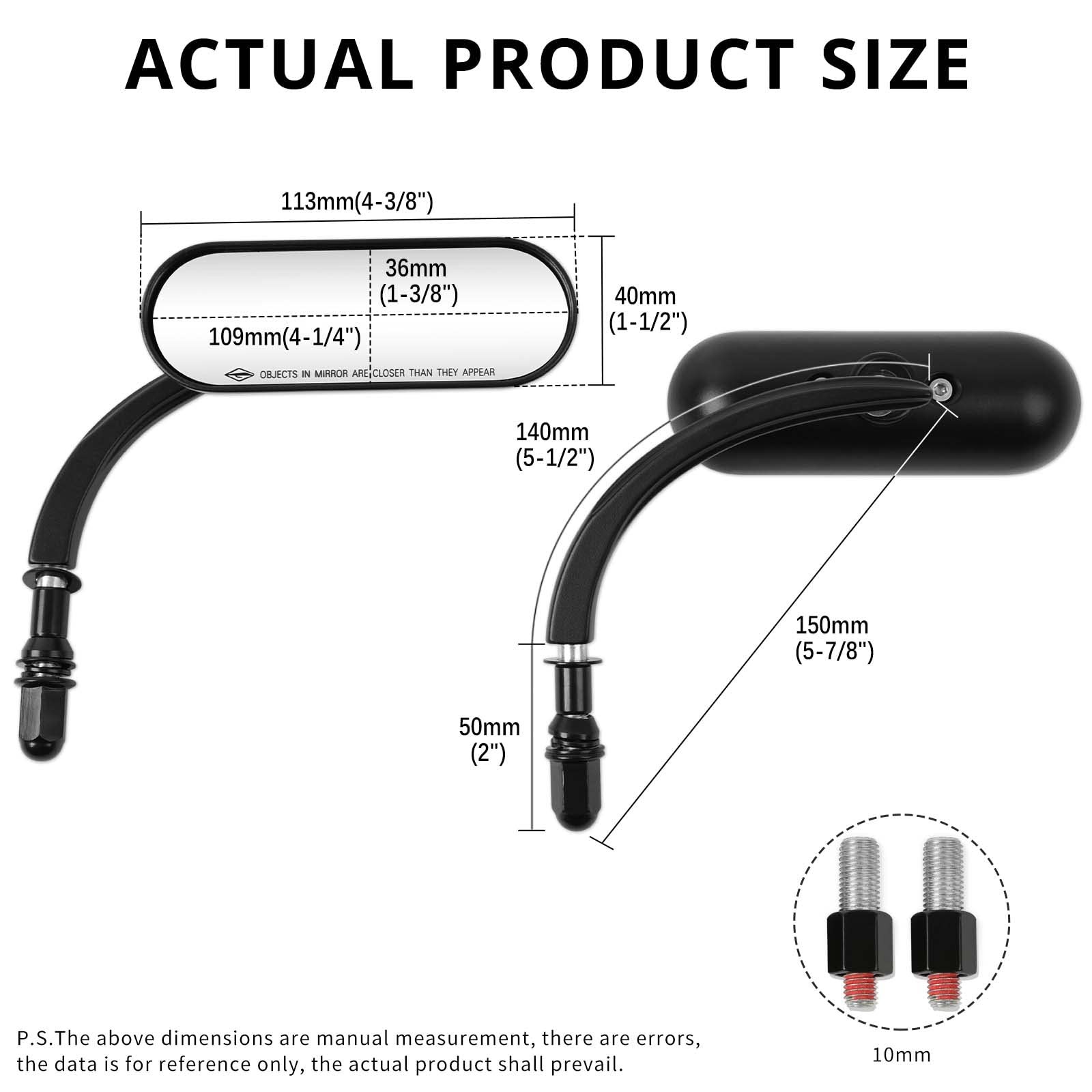 Motorcycle Mini Black Sportster Mirrors 8mm 10mm