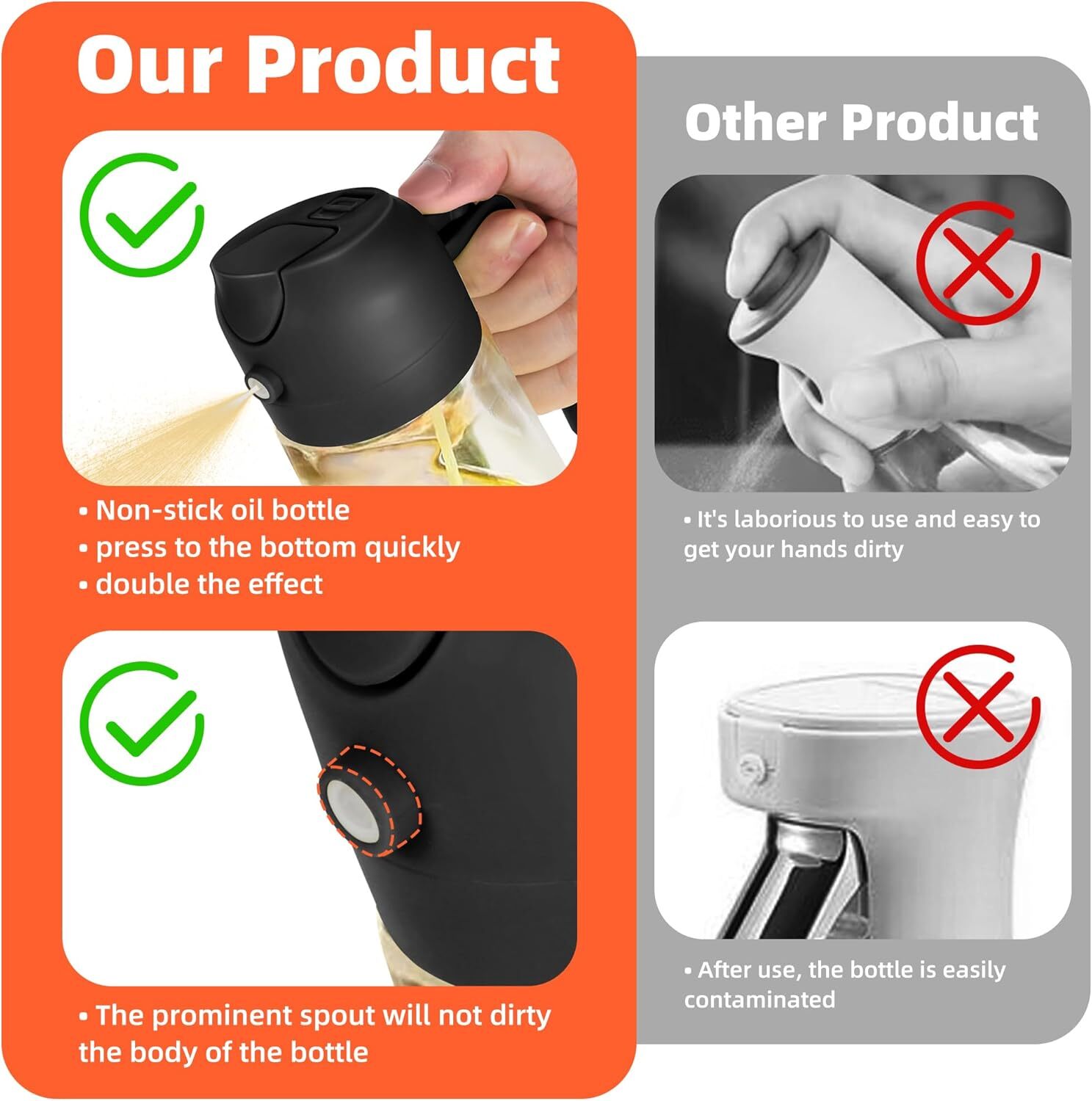 16oz/470ml Glass Olive Oil Sprayer for Cooking,2 in 1 Olive Oil Dispenser,Black