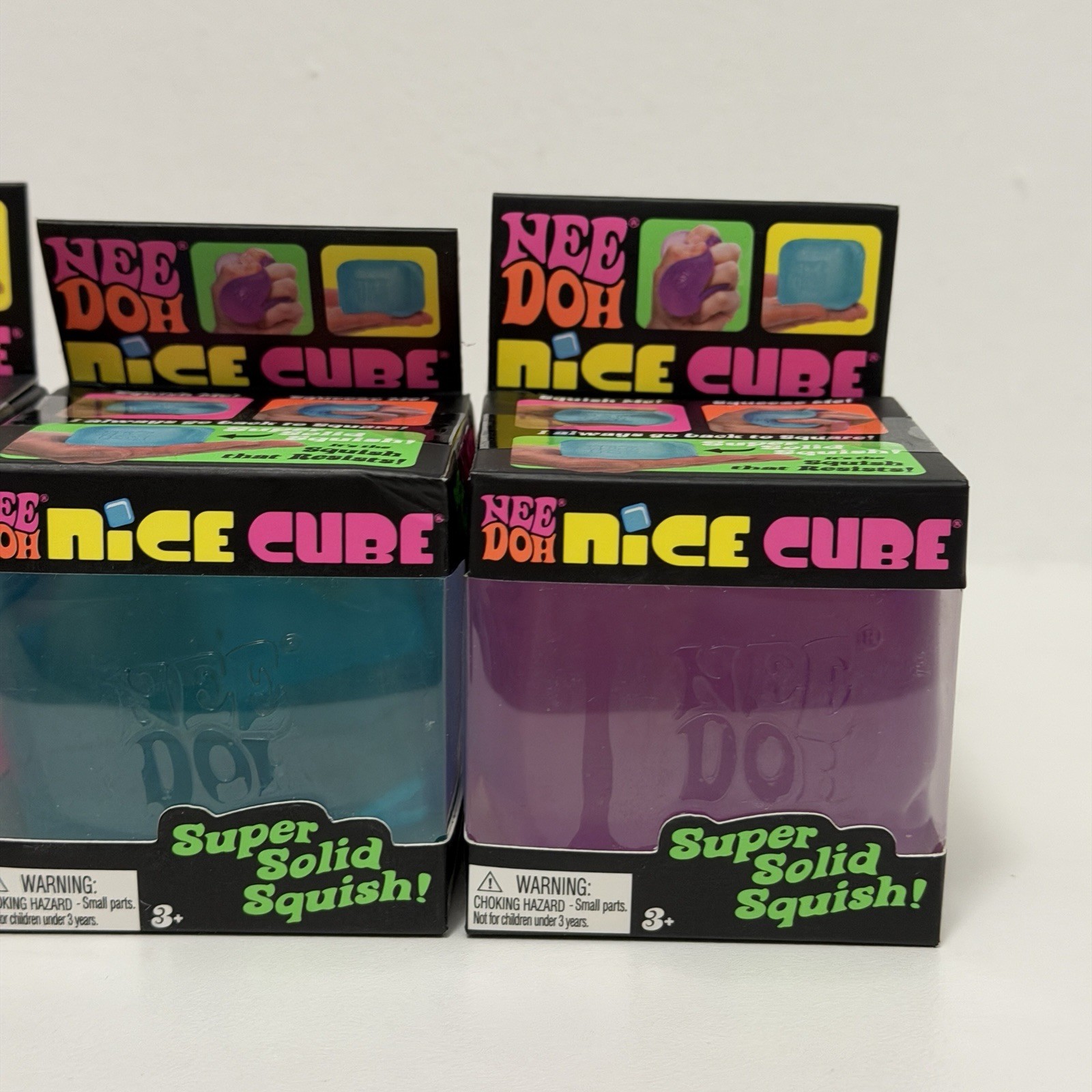 Needoh Nice Cube Purple Blue Pink Schylling New Authentic LOT x3 Fidget Toy