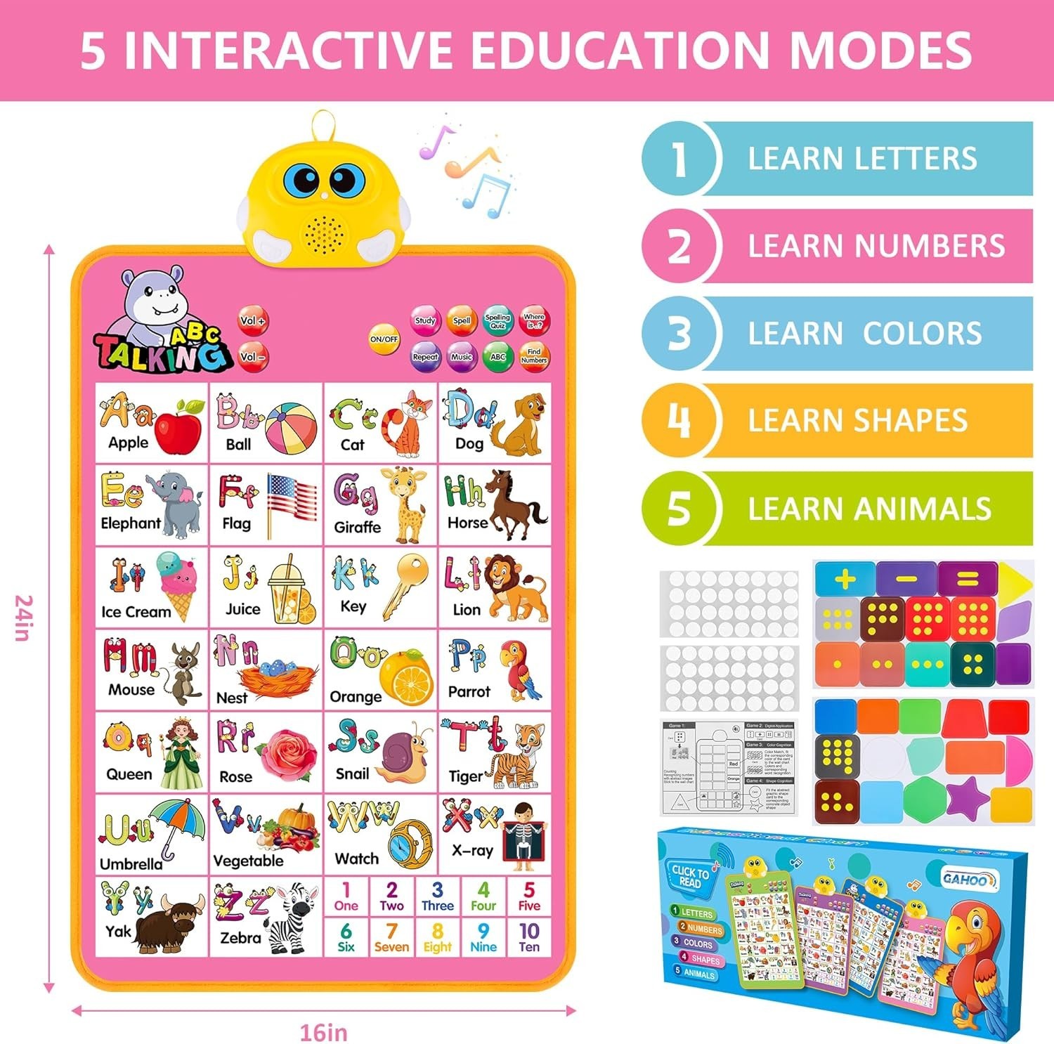 Interactive Alphabet Wall Chart, Talking ABC, 123s, Music Poster