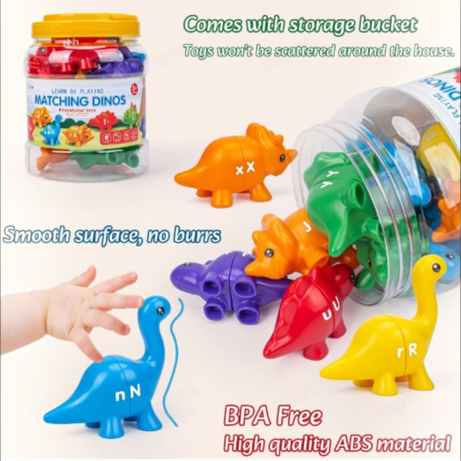 Dinosaur Matching Learning Toy with Storage Bucket for Kids Graphic Style