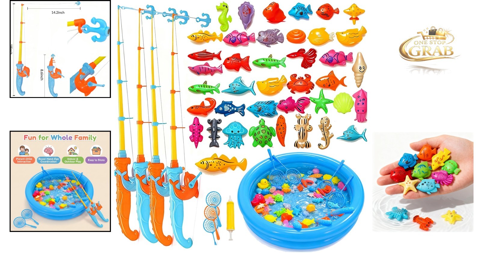 Magnetic Fishing Game Set with Inflatable Pool for Kids Outdoor Indoor