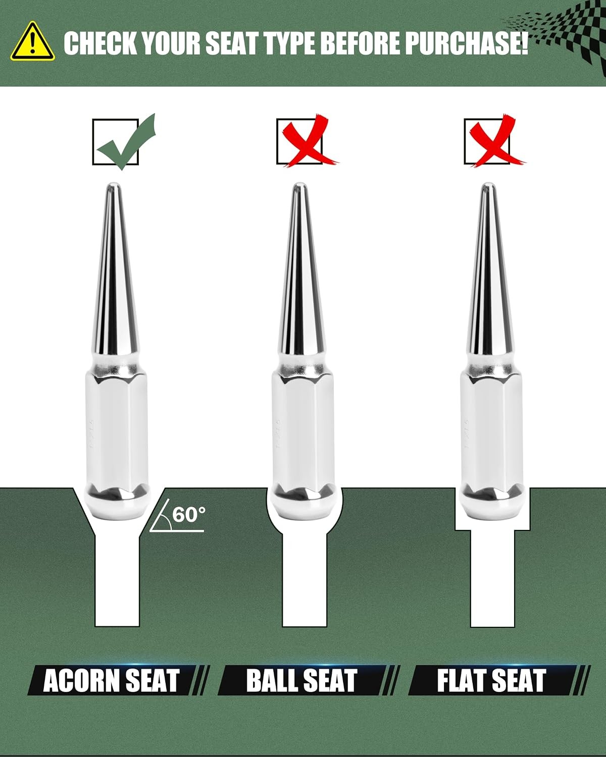 M14x1.5 Spike Lug Nuts Chevy Silverado 6 Lug 24pcs 4.4″ Tall Chrome Spiked Lug