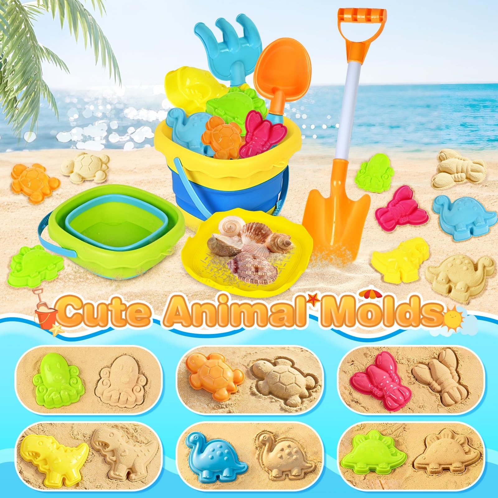 SpringFlower Beach Sand Toys for Kids, with 2 Small, Multicolored