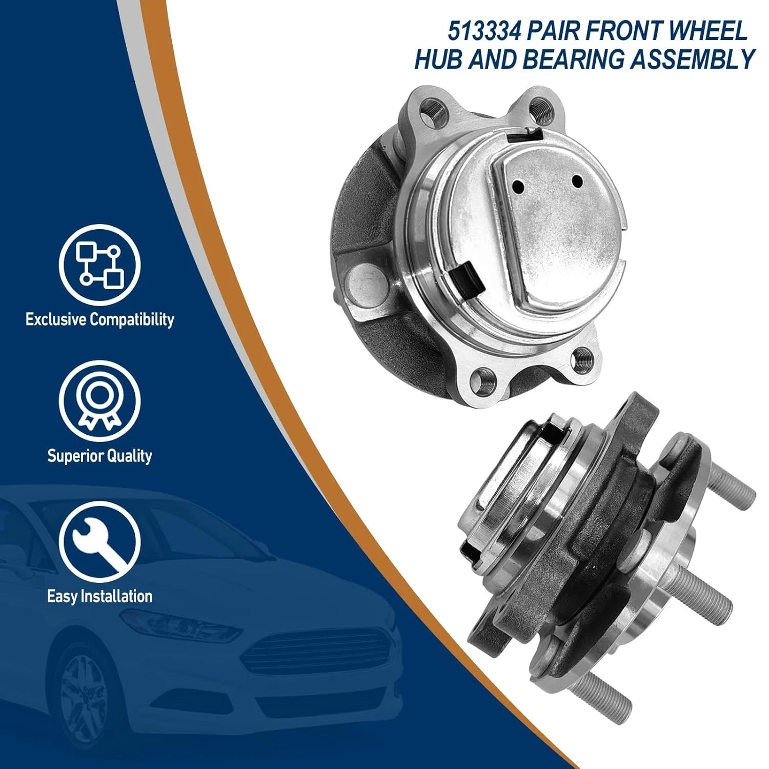 513334 Pair Front Wheel Hub and Bearing Assembly for Nissan 370Z, Infiniti G35,