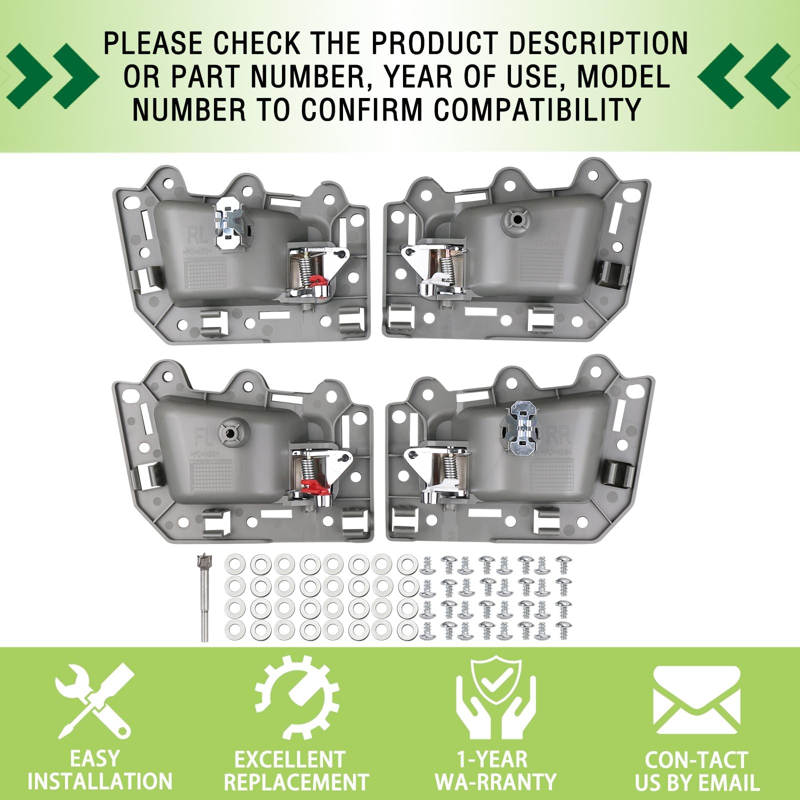 omoZone 4pcs Interior Door Handle Front/Rear Left and Right Gray with Chrome