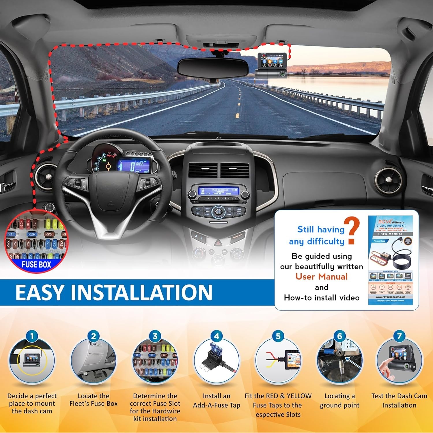 ROVE Ultimate Dash Cam Hardwire Kit with USB-C Port for R2-4K, R2-4K PRO, R2-